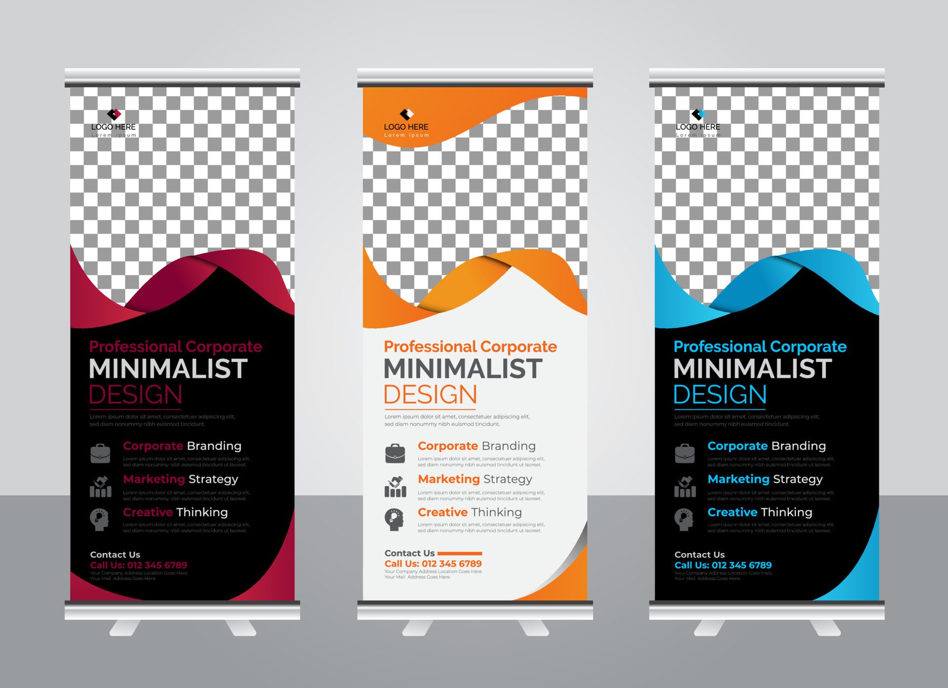 Professional Modern corporate colorful roll up standee banner design template Free Vector