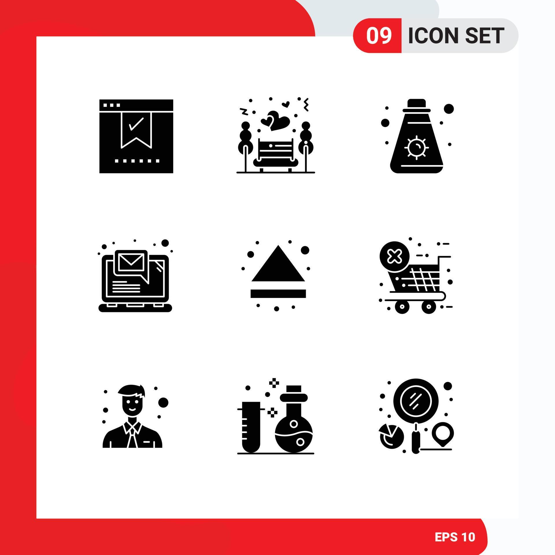 9 Universal Solid Glyphs Set for Web and Mobile Applications arrow laptop park email camping Editable Vector Design Elements Stock Free