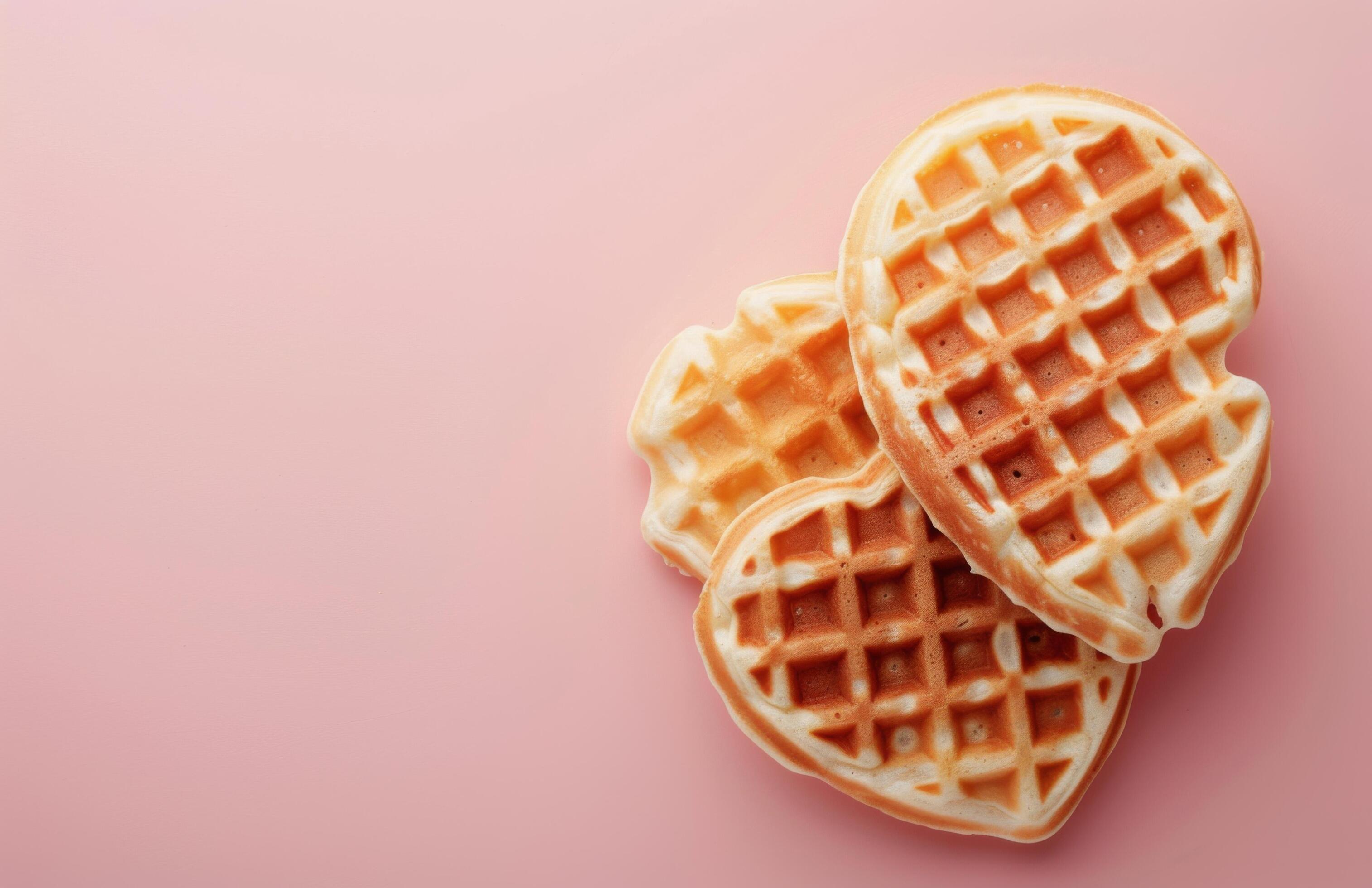 Heart-Shaped Waffles With Raspberries on Pink Background Stock Free