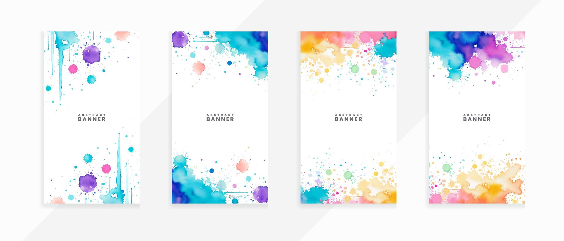 Colorful Isolated Bright drawn watercolor splash and stains banners set Free Vector