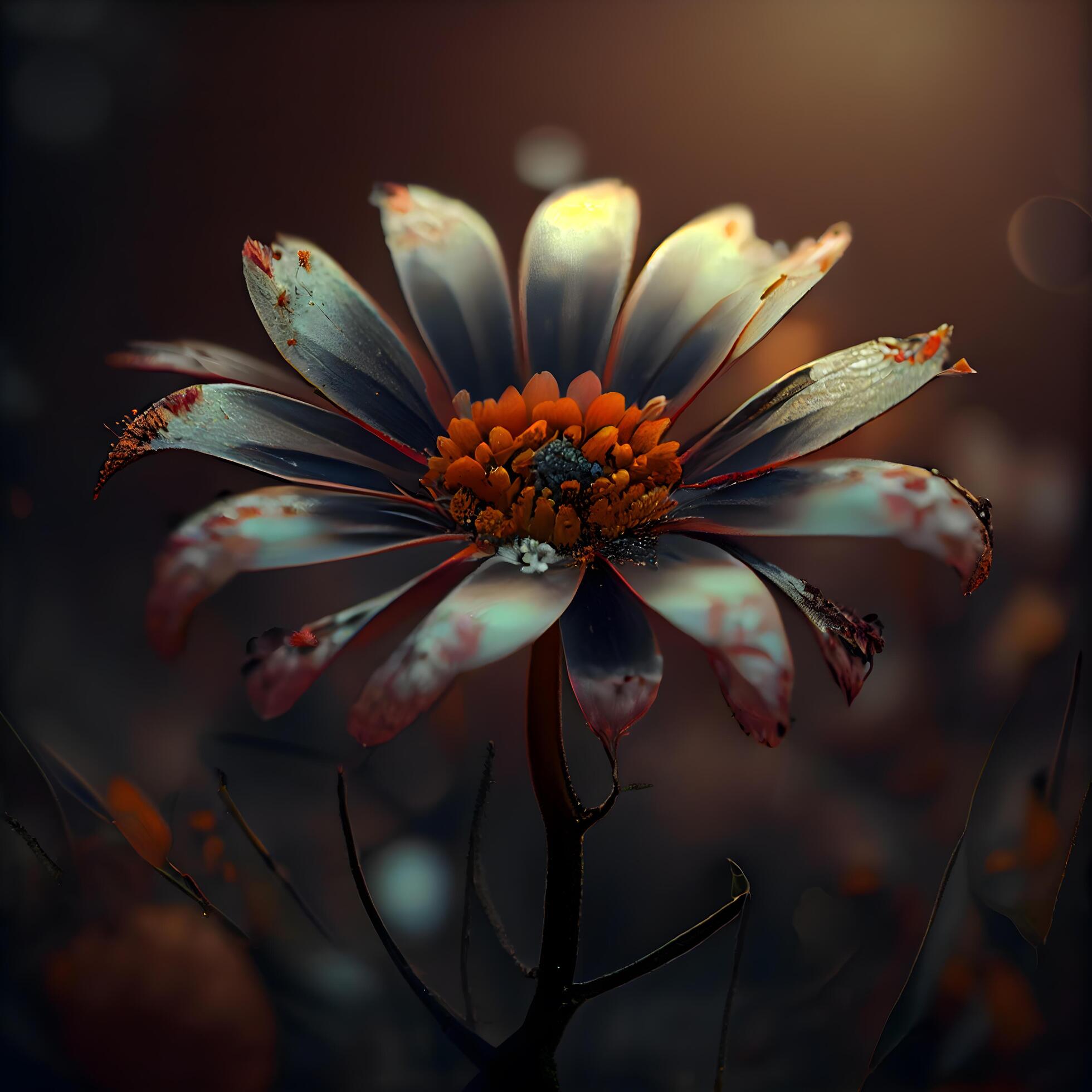 Beautiful flower in a dark forest. 3D rendering, 3D illustration., Image Stock Free