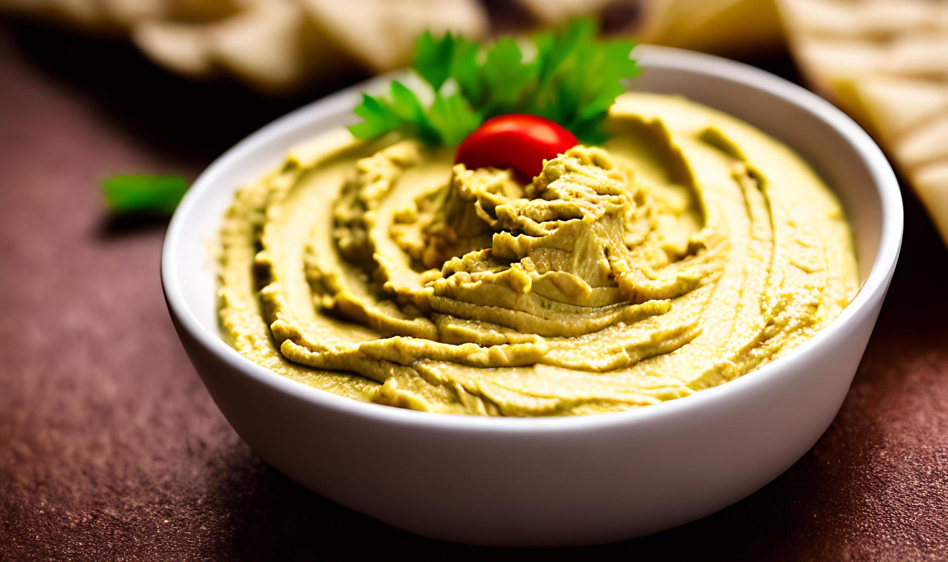 Healthy food. Traditional freshly made organic hummus. Stock Free