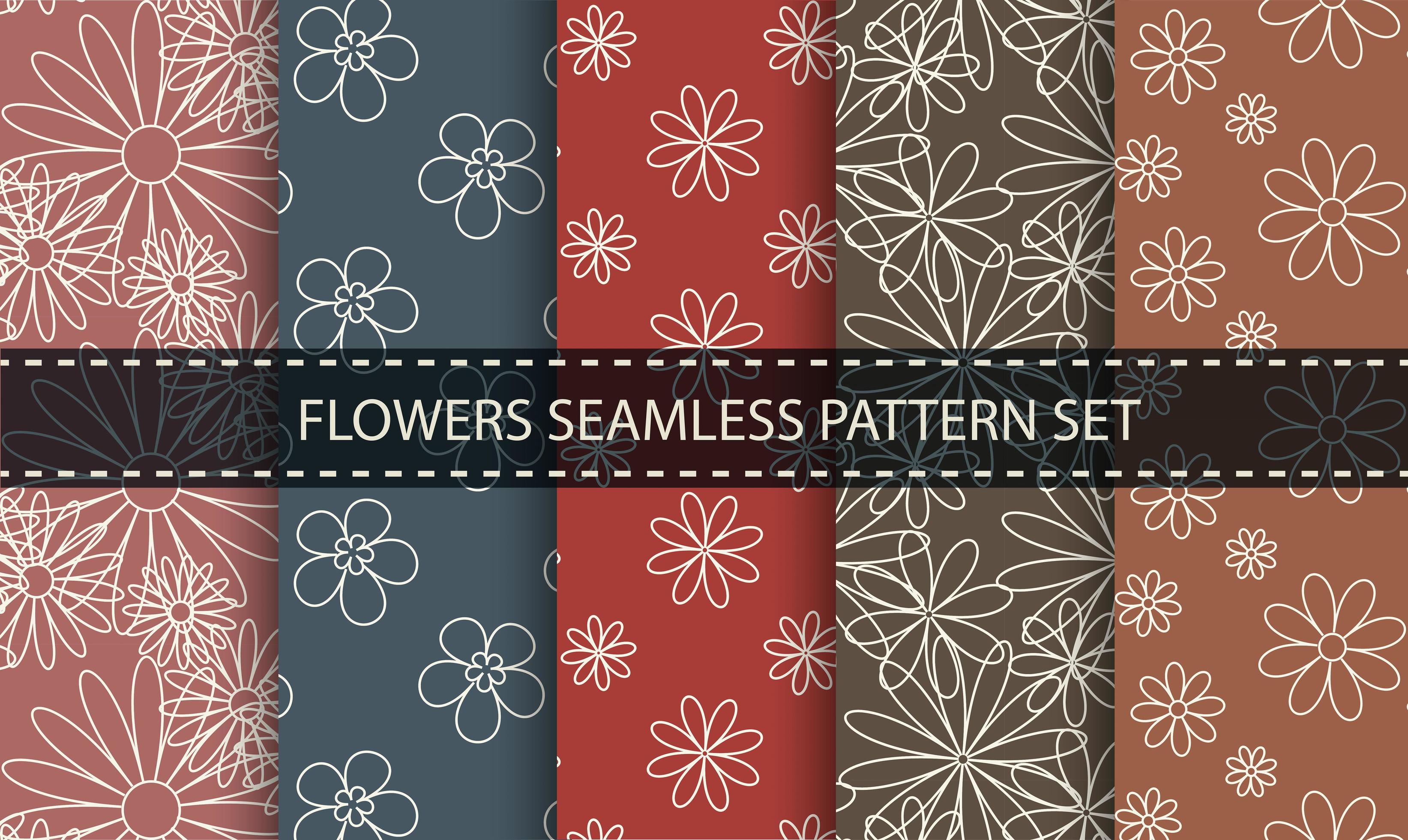 Flower outline seamless pattern set. Stock Free