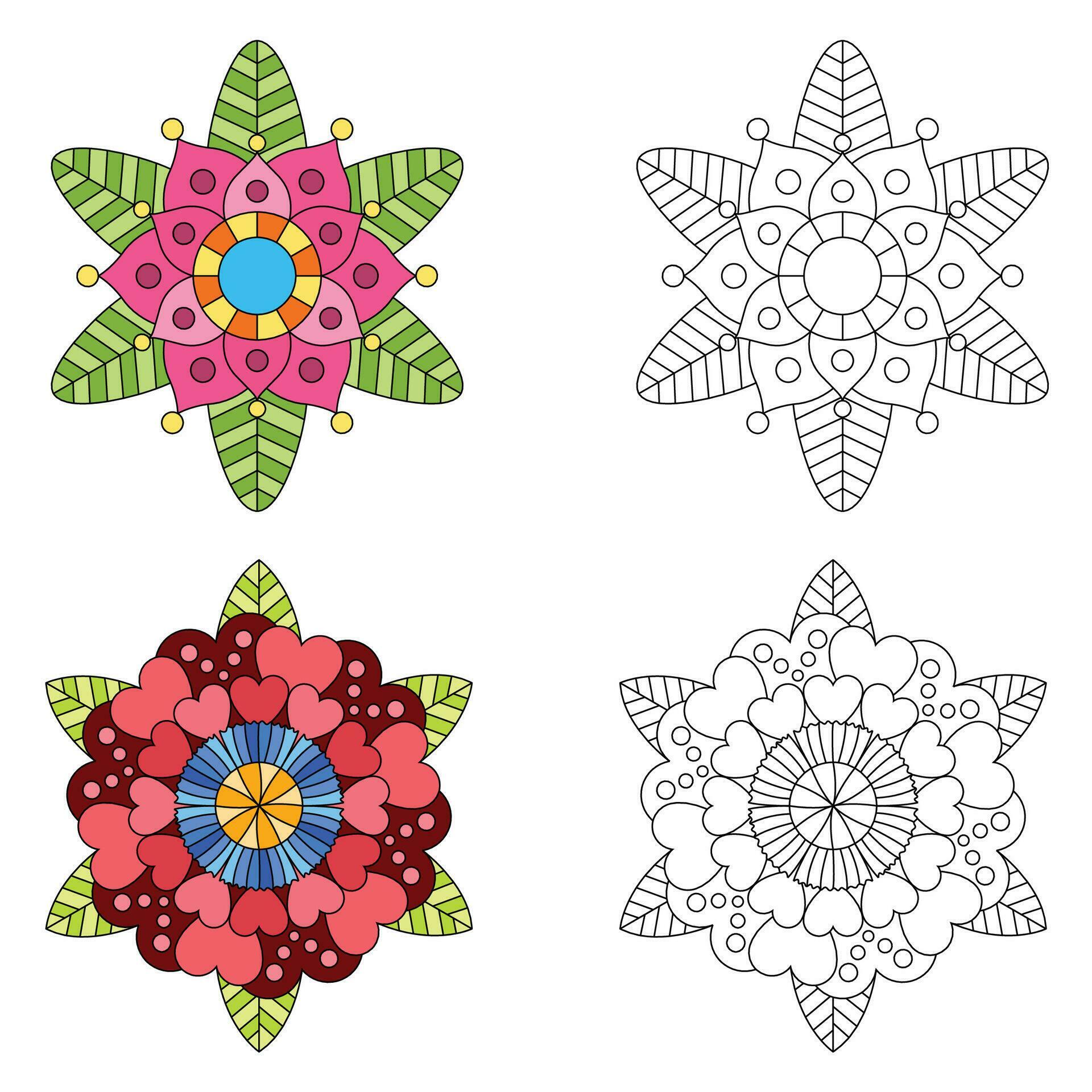 Mandala flower 2 style coloring for adults picture for relative therapy. Vintage decorative elements. Oriental pattern, Stock Free