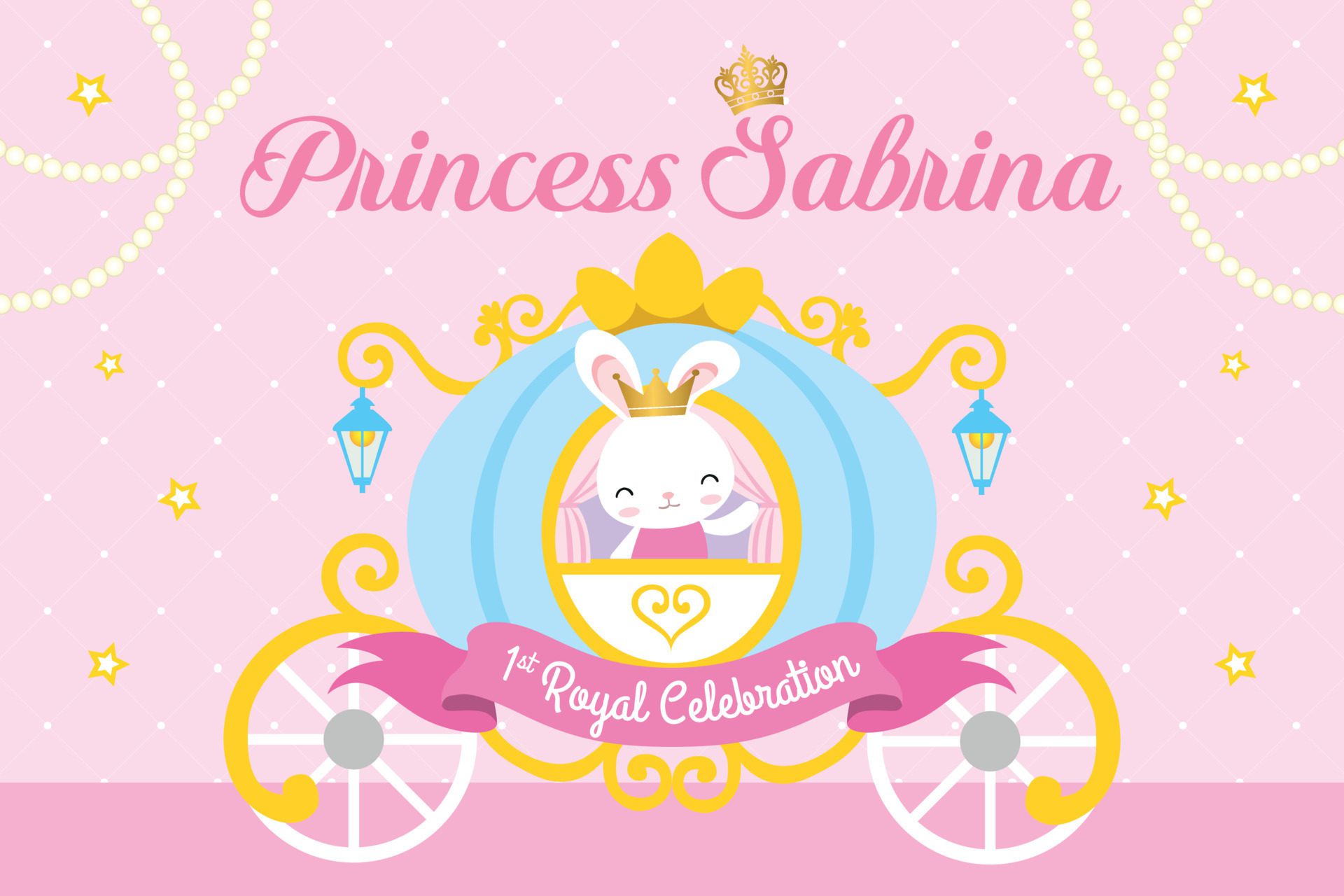 Royal Party banner with cute princess bunny Free Vector and Free SVG