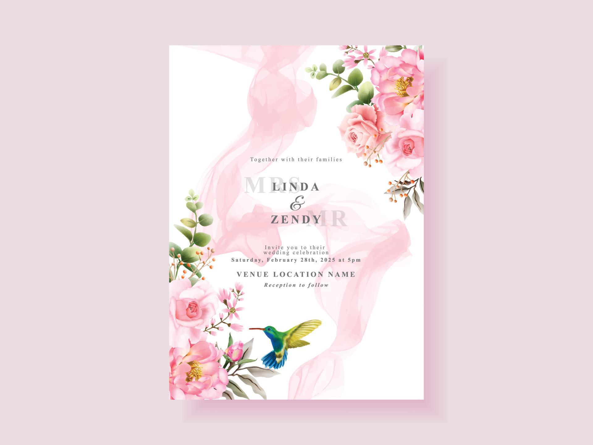 Soft pink flower wedding invitation card Stock Free