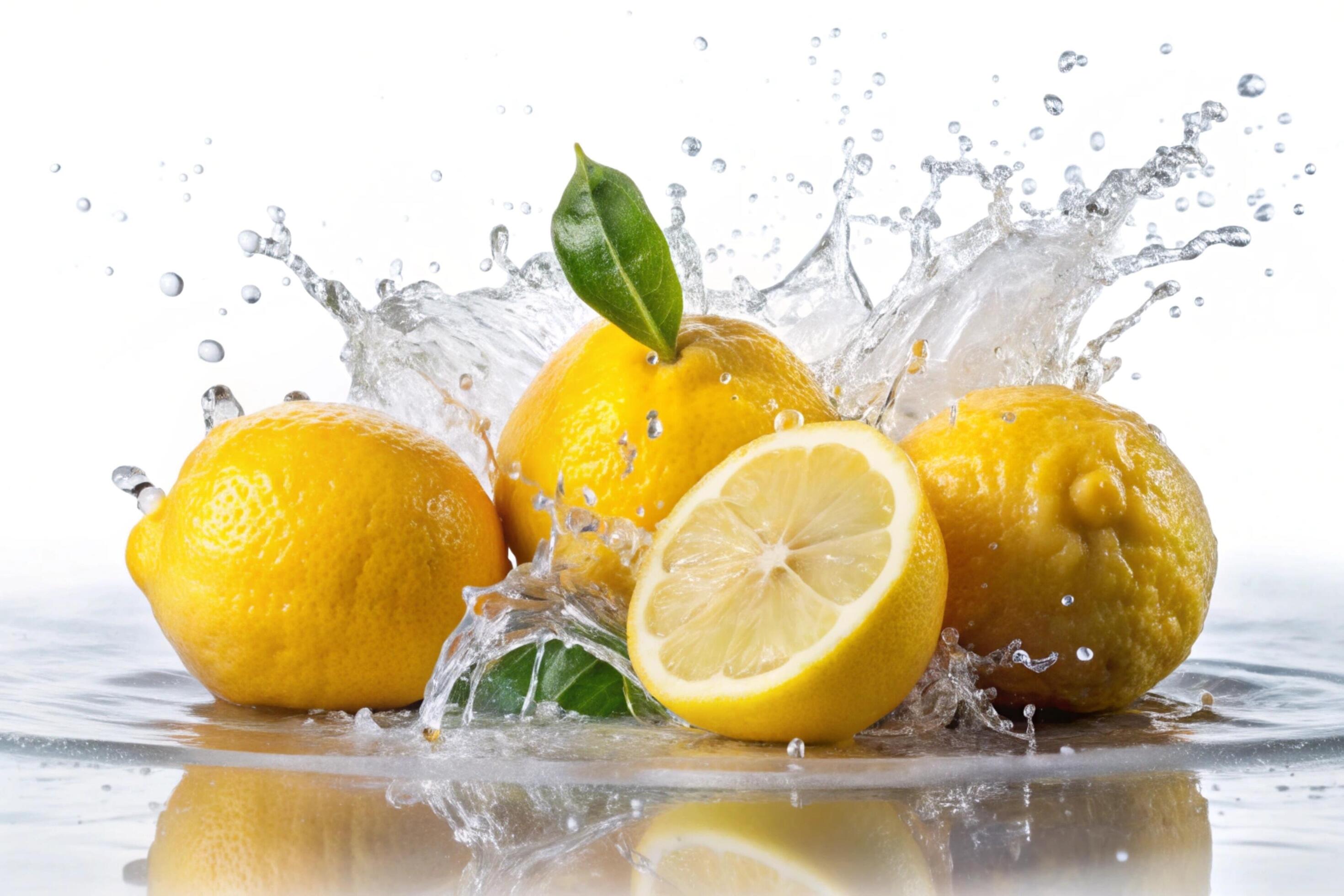 Lemon splashes on white background Stock Free