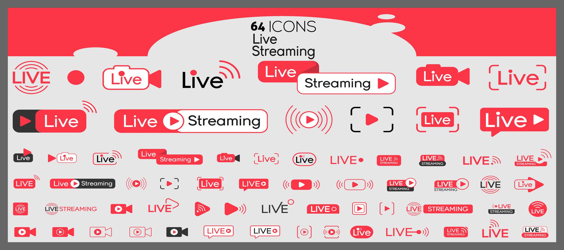 Live stream buttons set live streams news banner collection design. Free Vector