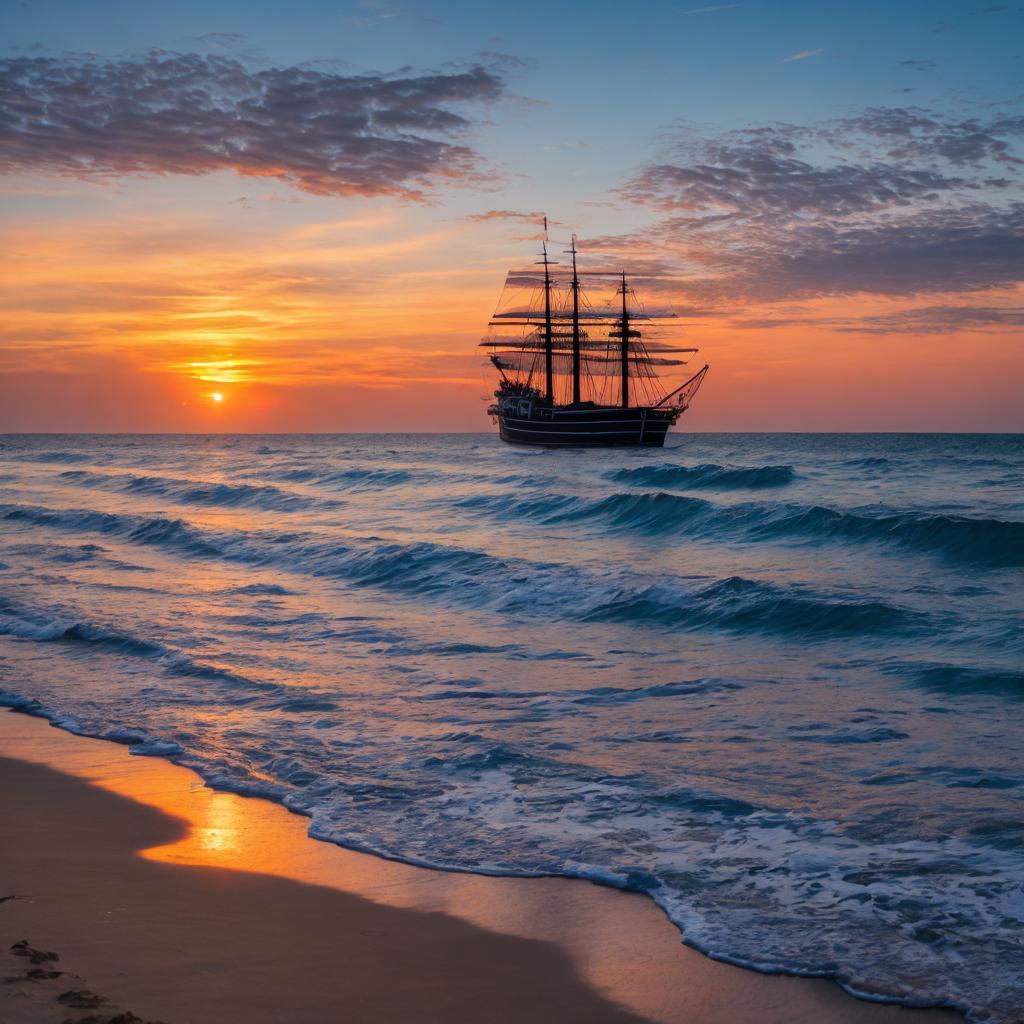 Pirate beach sunset by by @ai_generated