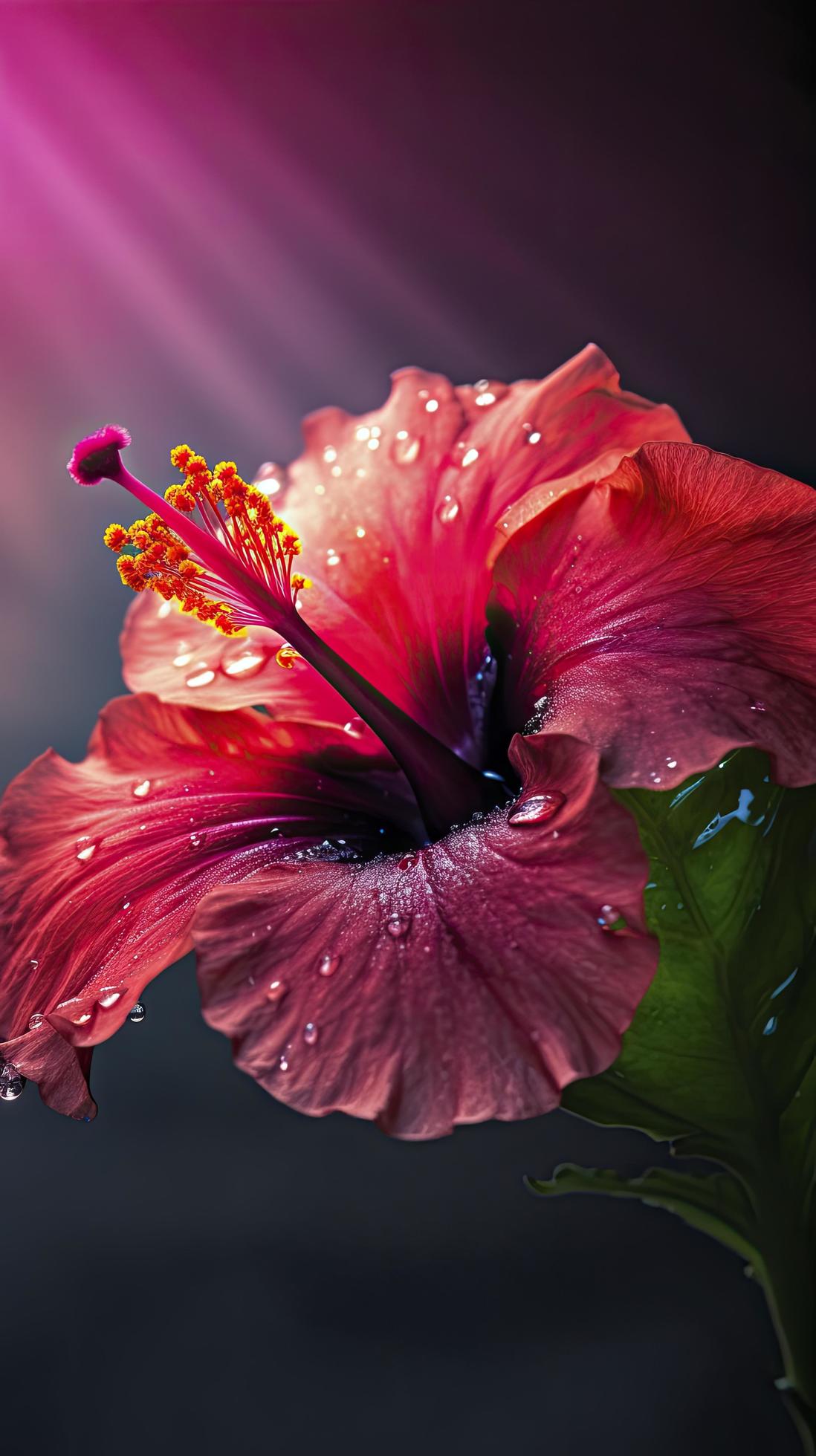 hibiscus flower with water drops with random background, sun rise, Generate Ai Stock Free