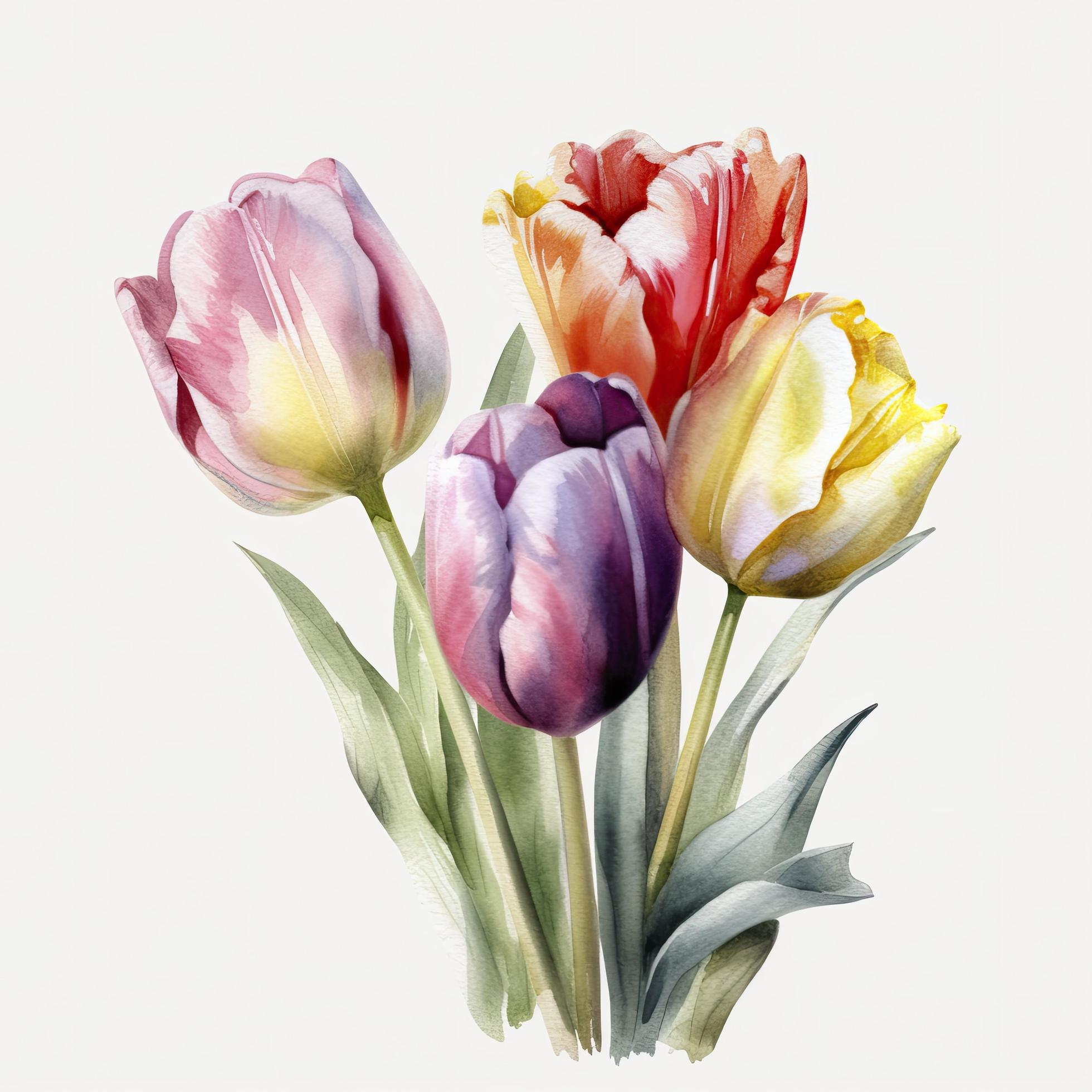 free tulips flowers water color, pastel ,white background , generat ai Stock Free