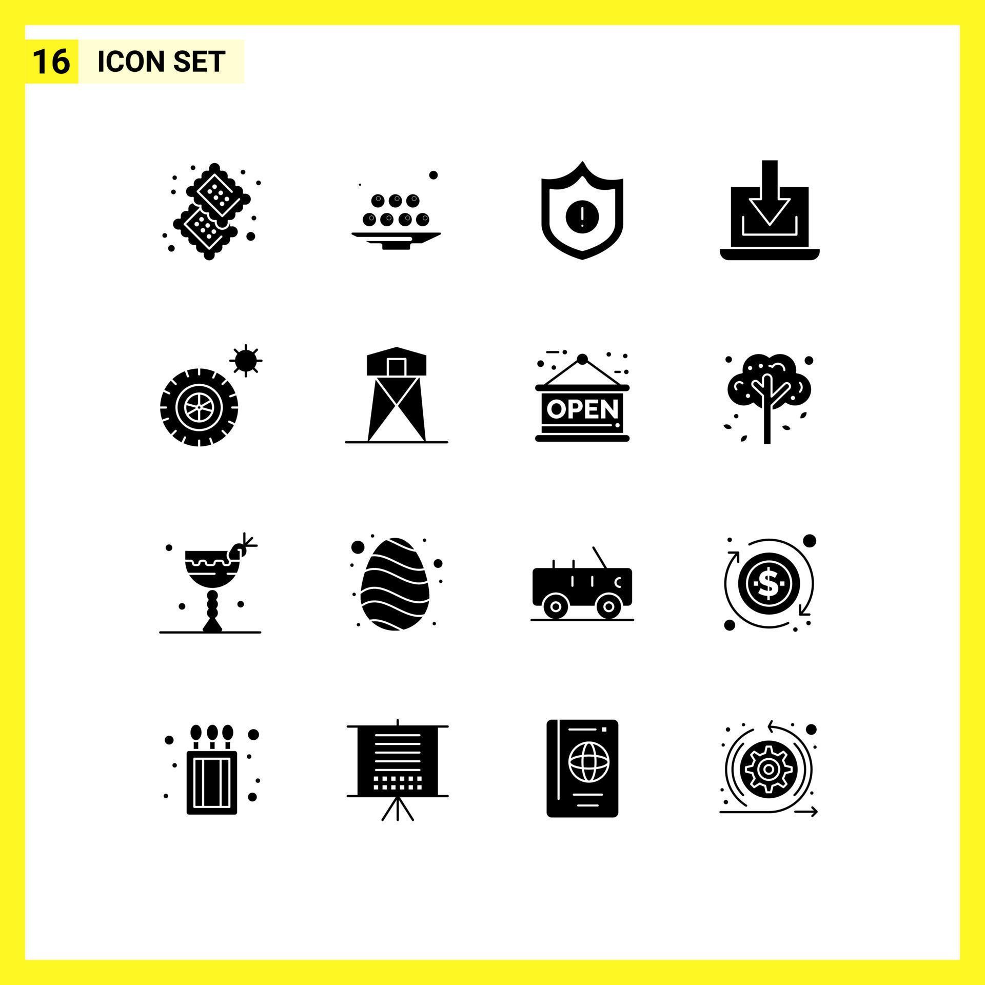 Set of 16 Modern UI Icons Symbols Signs for summer down meal arrow warning Editable Vector Design Elements Stock Free