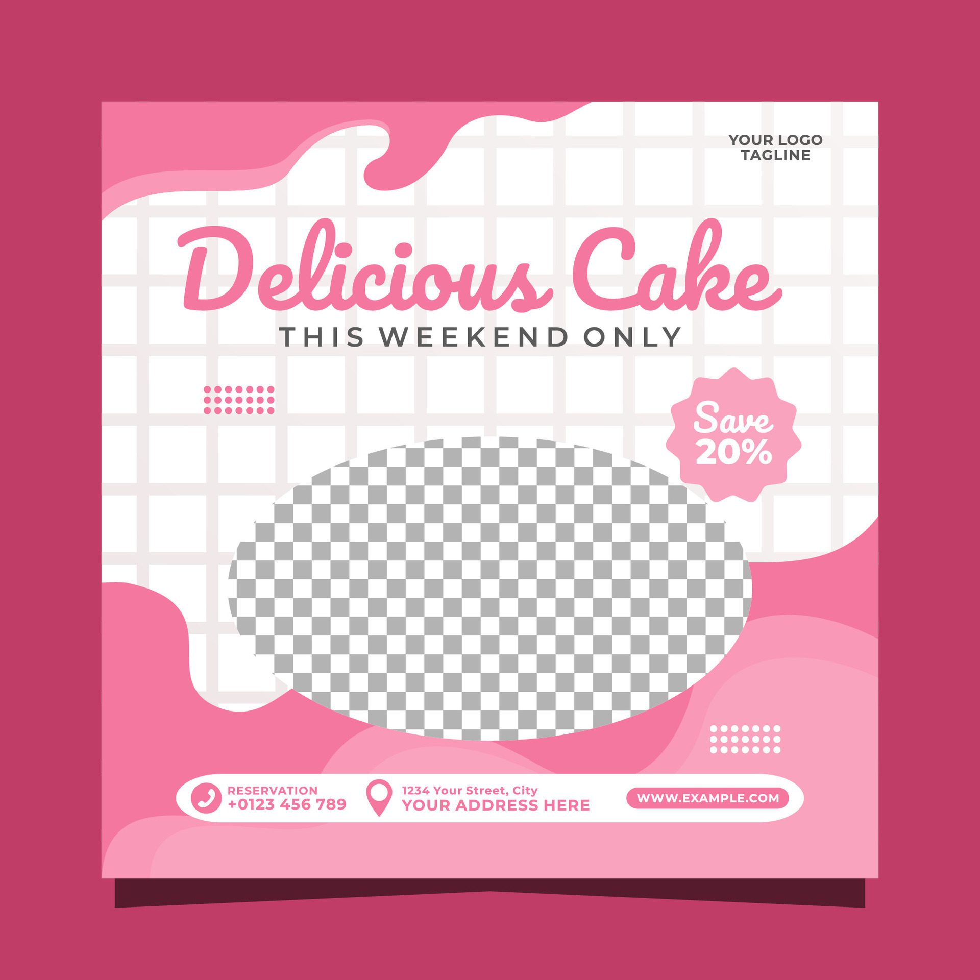 Delicious cake social media post banner square vector template Free Vector