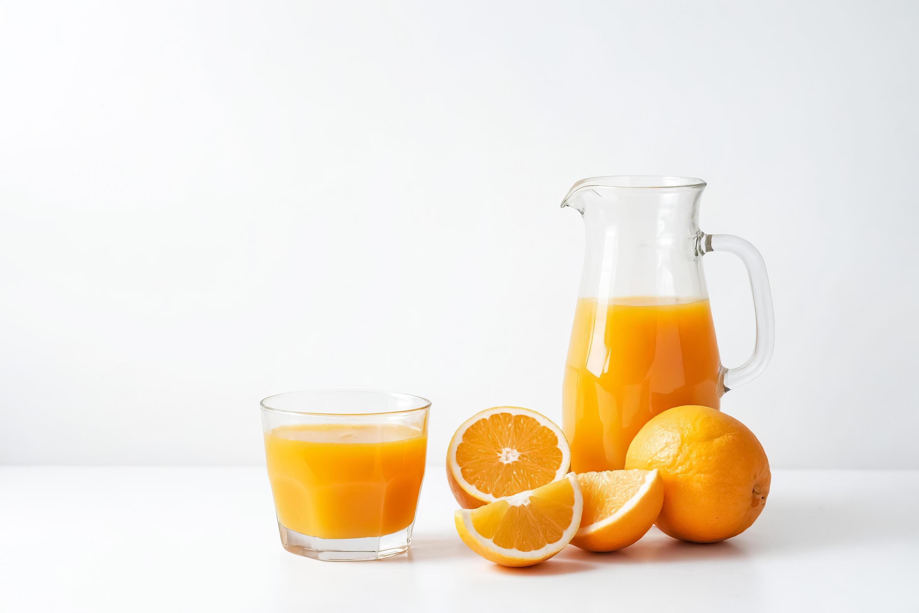 Fresh Orange Juice with Oranges on a White Background Stock Free