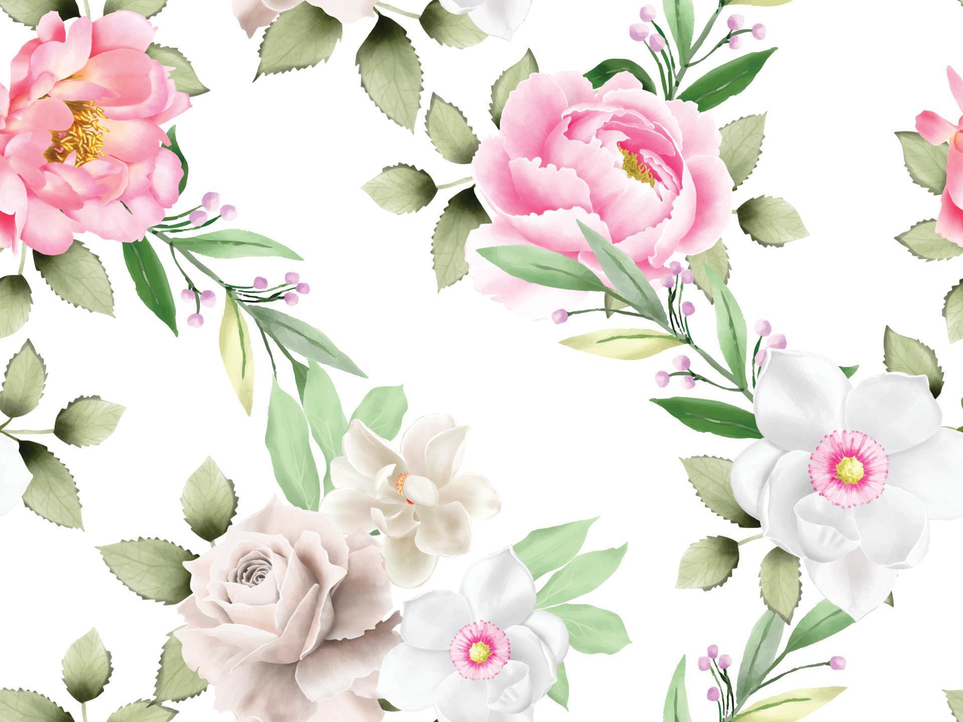 Elegant flower and leaves watercolor seamless pattern Stock Free