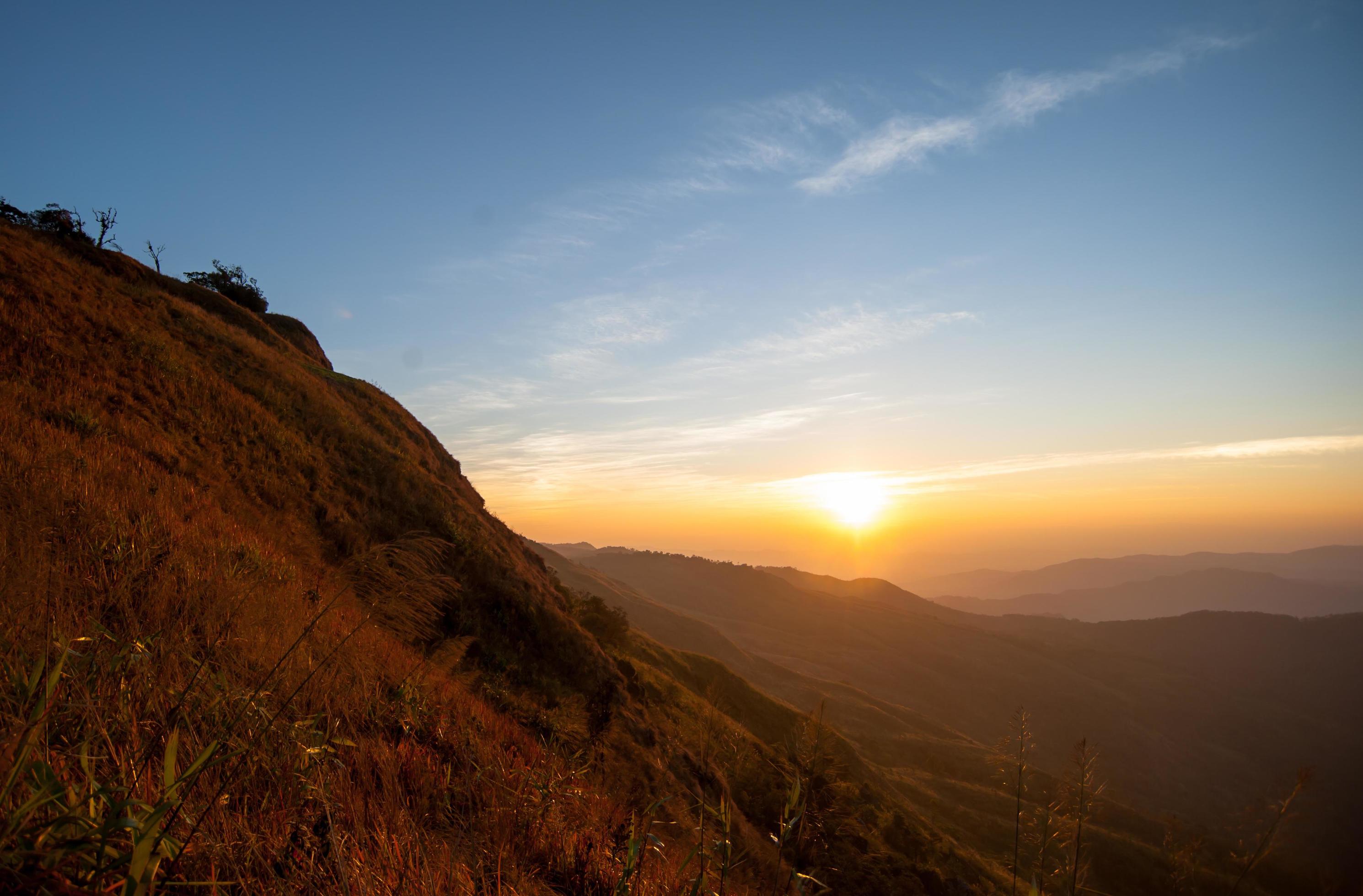 Beautiful landscape sunrise nature background Mountains and sky gold color Stock Free