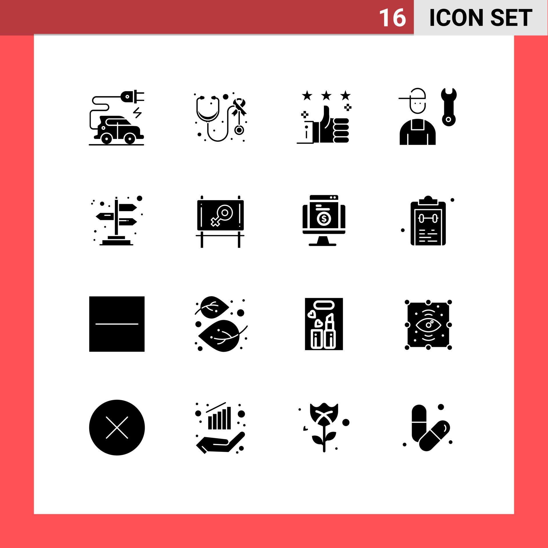 16 User Interface Solid Glyph Pack of modern Signs and Symbols of arrows repair support mechanic avatar Editable Vector Design Elements Stock Free