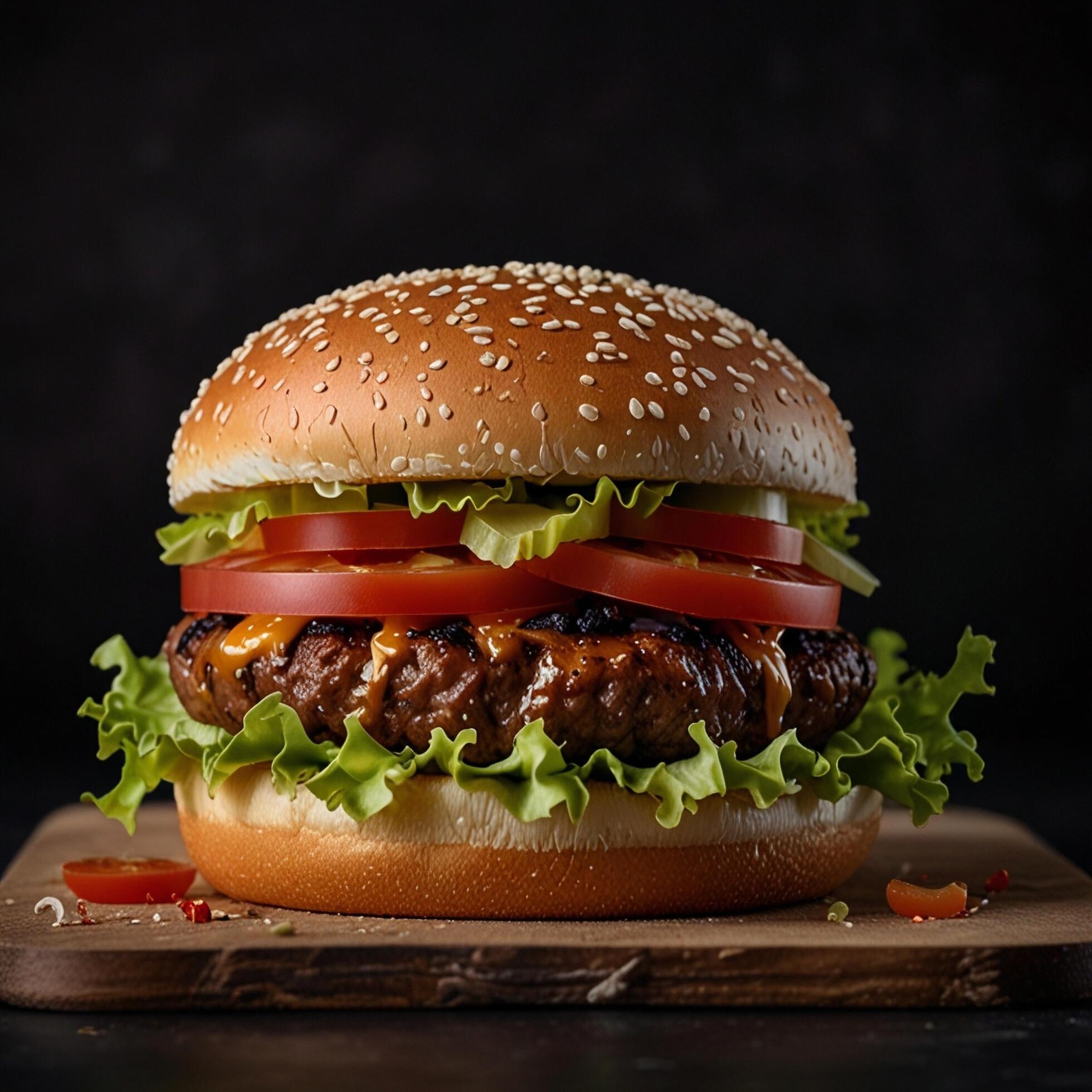 Cheeseburger with Beef Tasty Gourmet Burger black background Stock Free