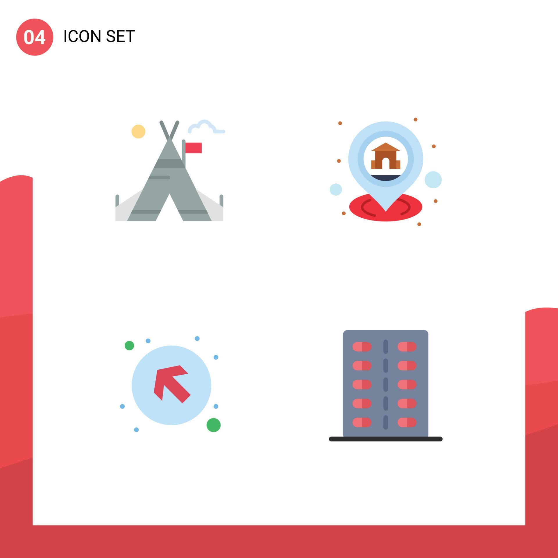 User Interface Pack of 4 Basic Flat Icons of tent free arrow american location up Editable Vector Design Elements Stock Free