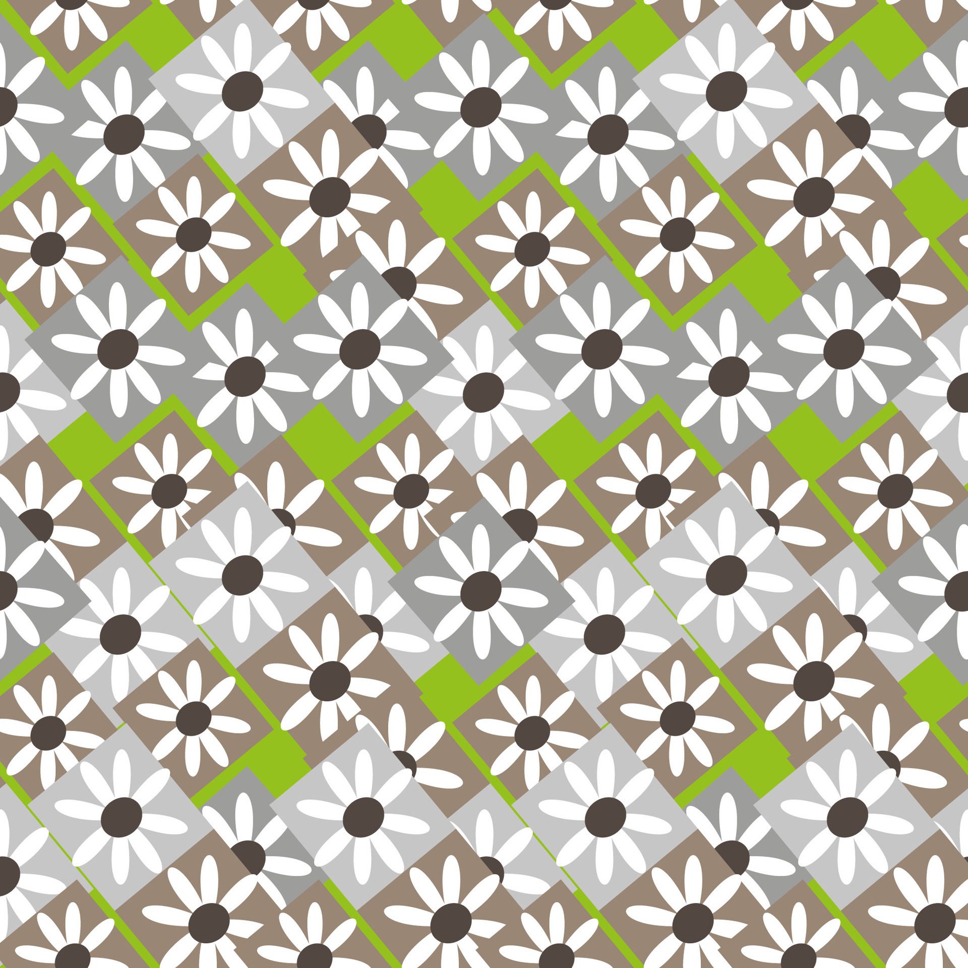 Seamless pattern of graphic geometric elements, daisies in rhombuses in art deco style. Free Vector