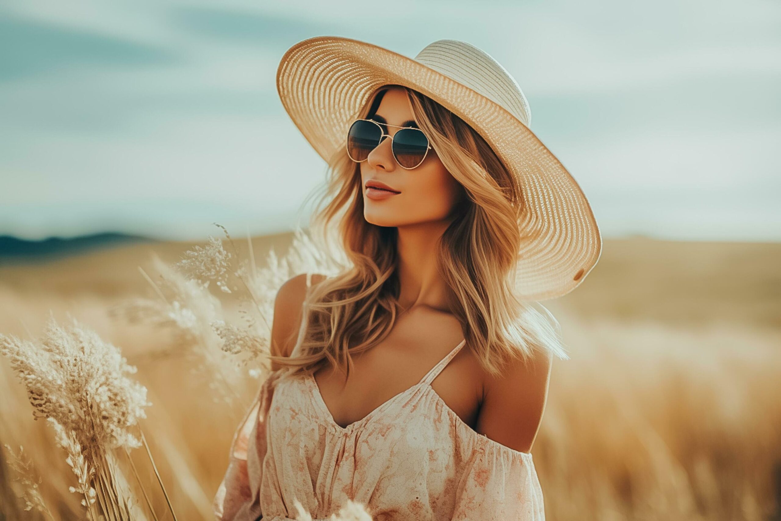 Happy young girl enjoying, smiling in the sunset wheat field. Lifestyle Freedom concept.AI Generated Free Photo