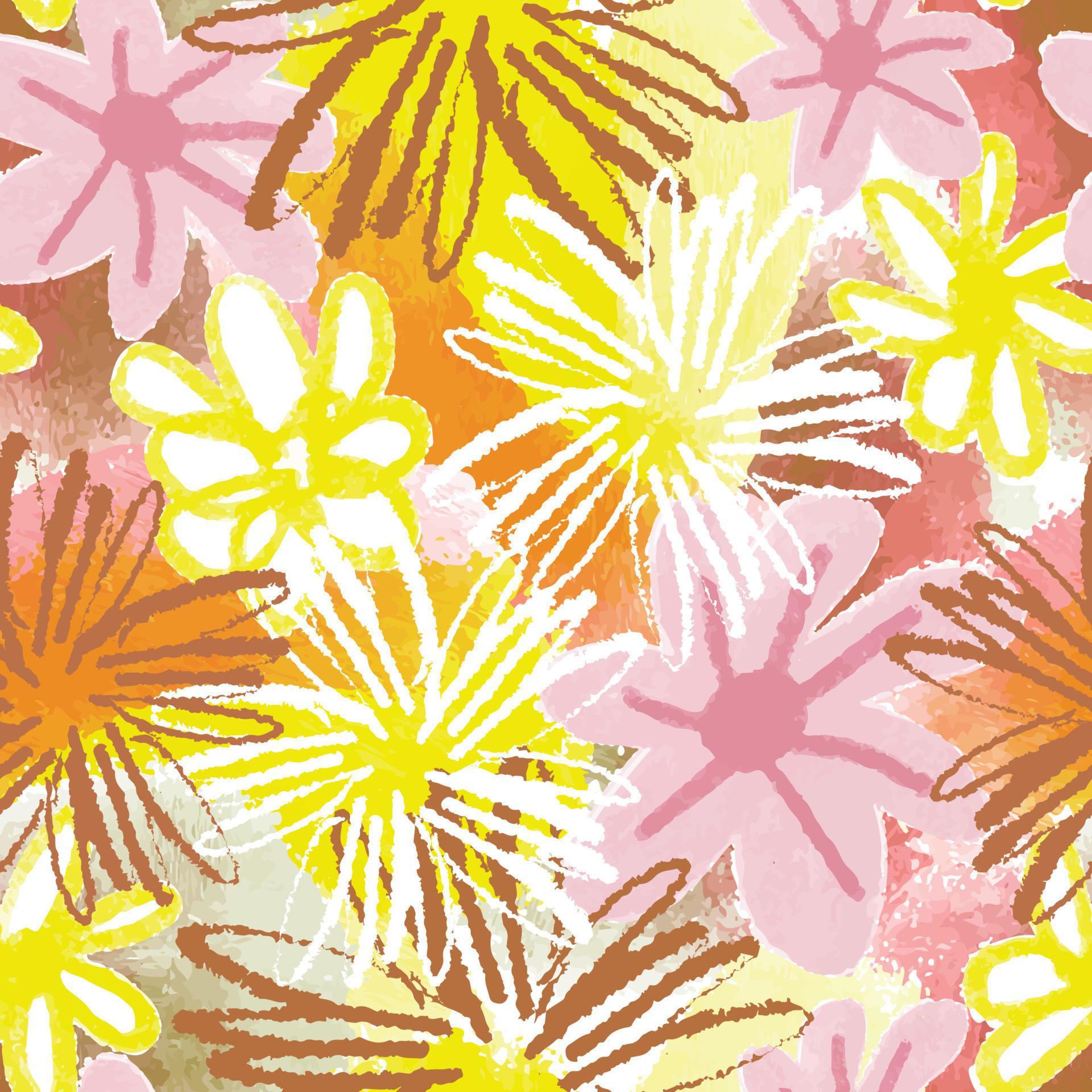 seamless hand drawn mixed abstract flowers pattern background , greeting card or fabric Stock Free