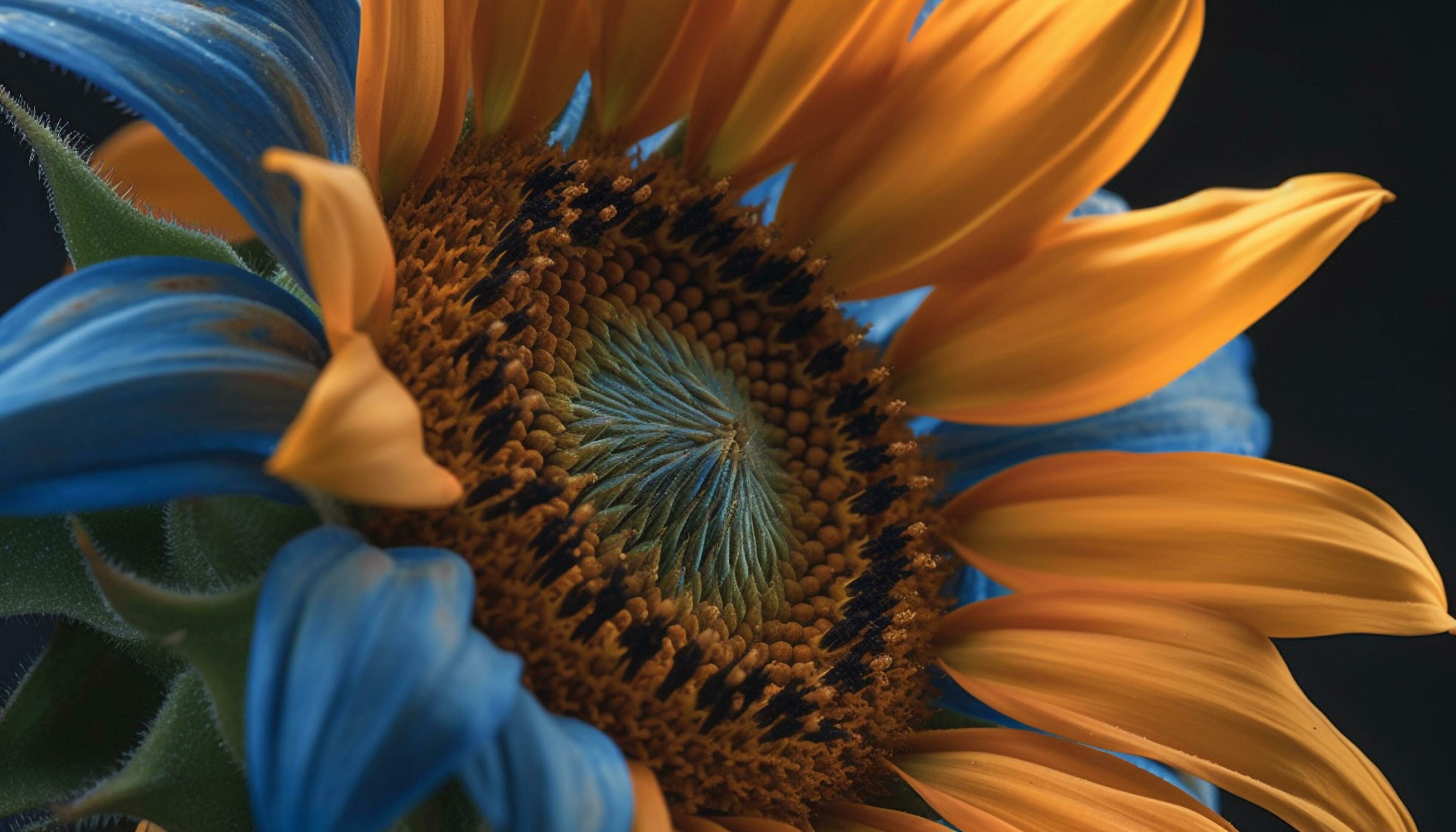 Vibrant sunflower blossom, close up of single flower in nature generated by AI Stock Free