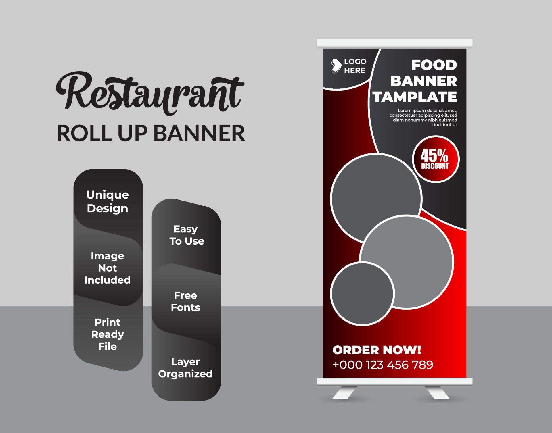 Food Roll Up Banner For Restaurant Free Vector