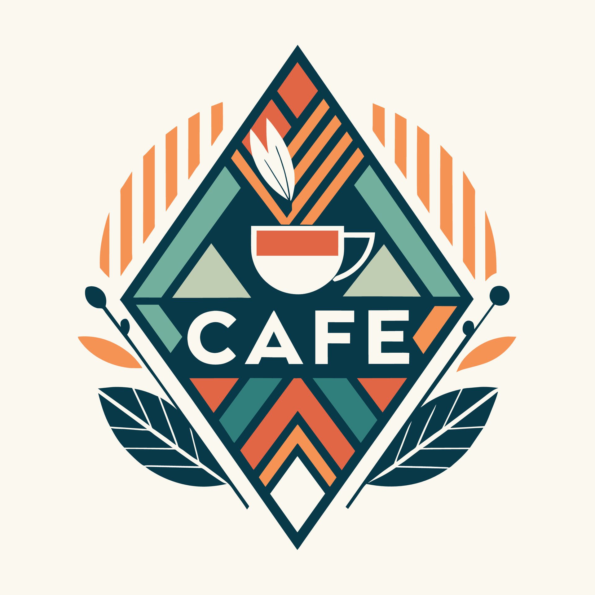 A logo featuring a stylized cup of coffee for a cafe brand identity, Explore geometric shapes and patterns for a sleek cafe logo design Free Vector