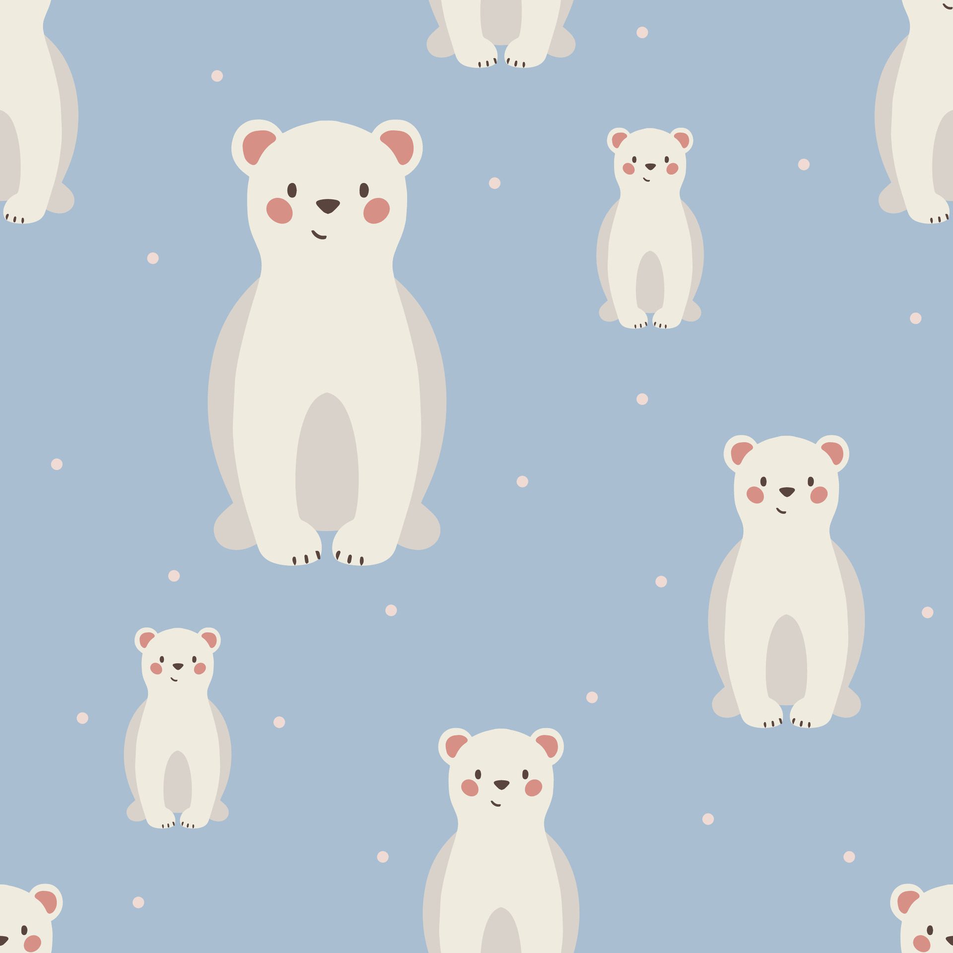 Cute white bear seamless pattern hand drawn cute kids background vintage retro pallete Free Vector