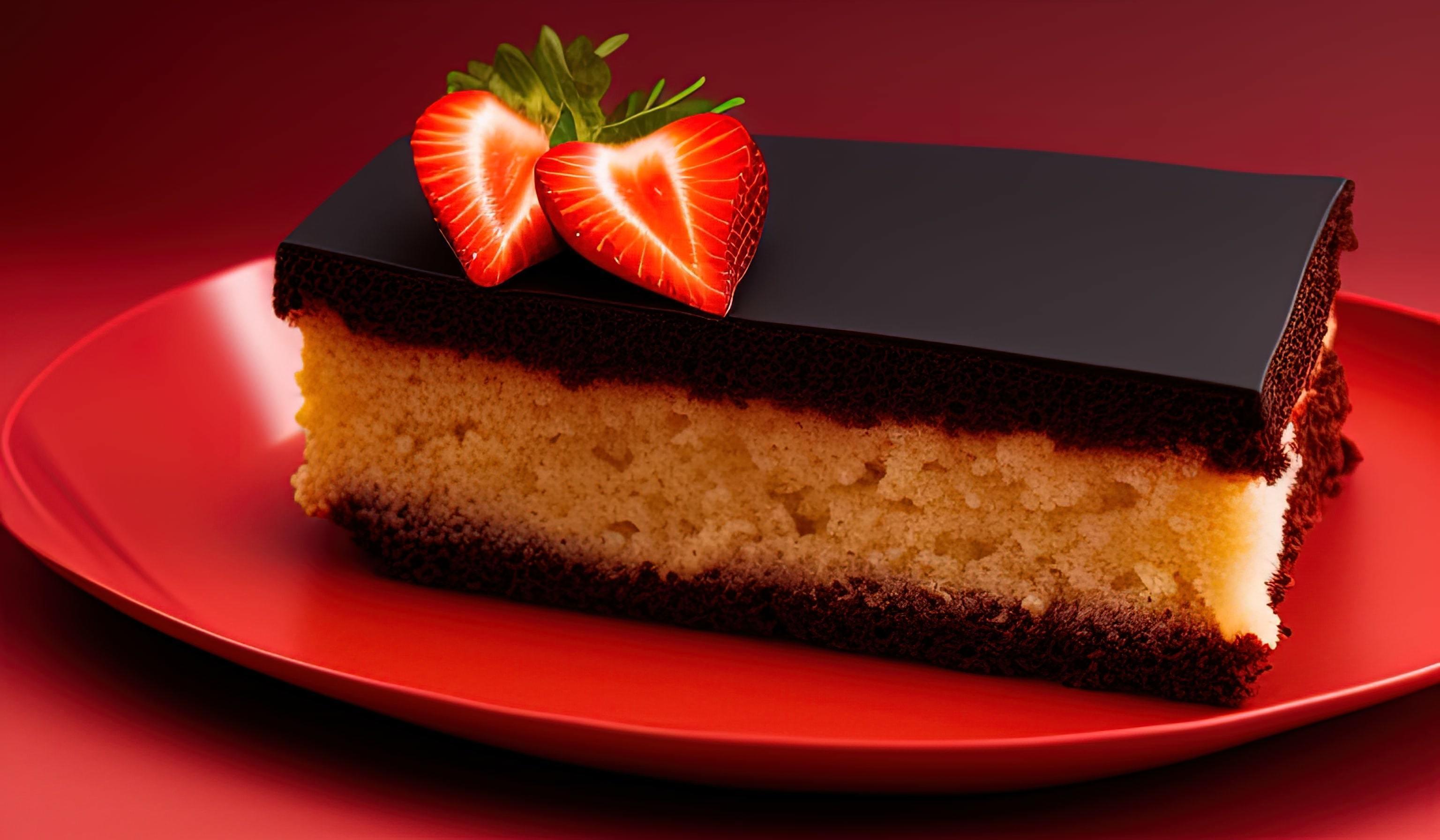 professional food photography of a piece of cake sitting on top of a red plate Stock Free