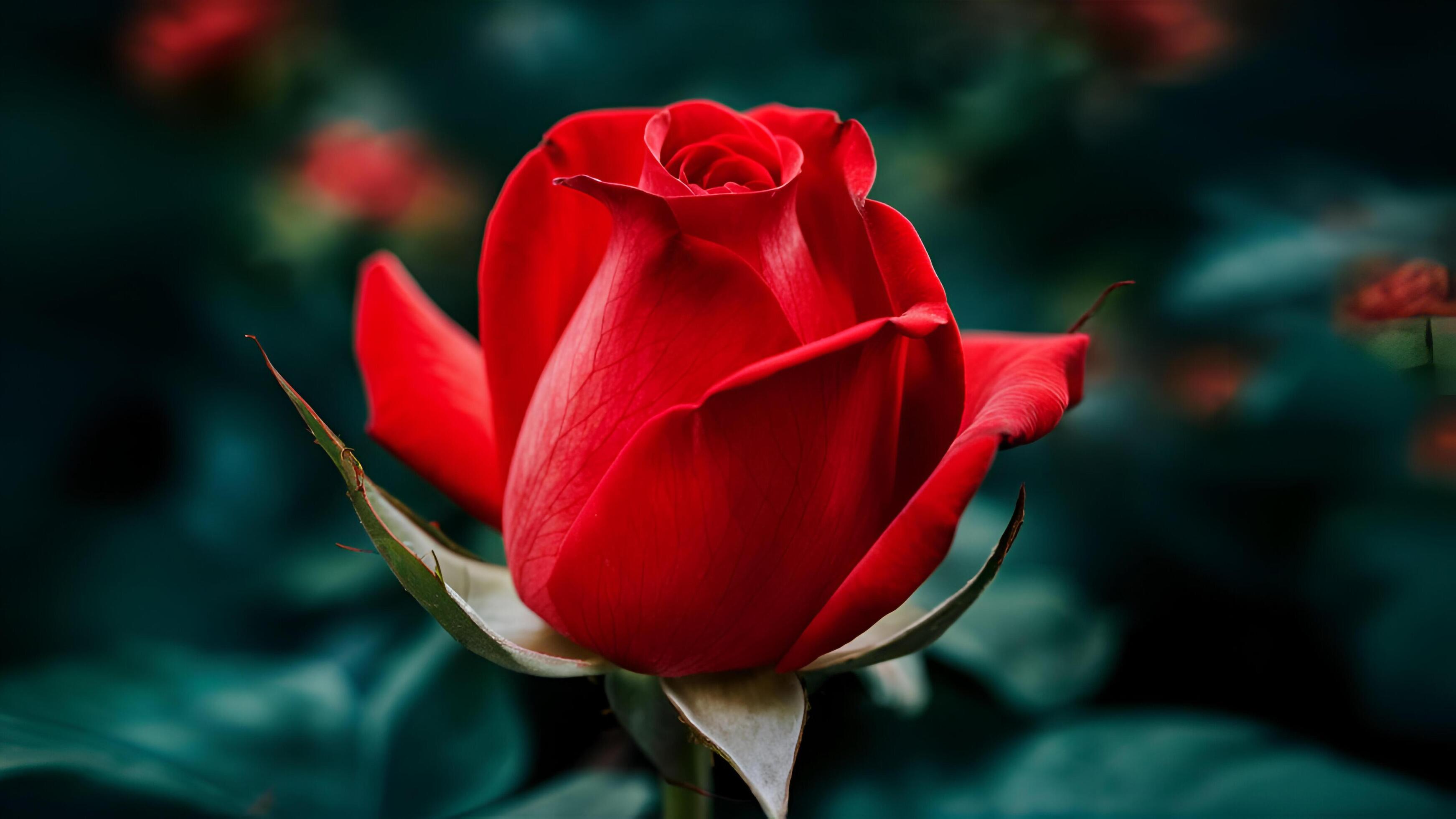 a red rose is shown in the middle of a dark background Stock Free