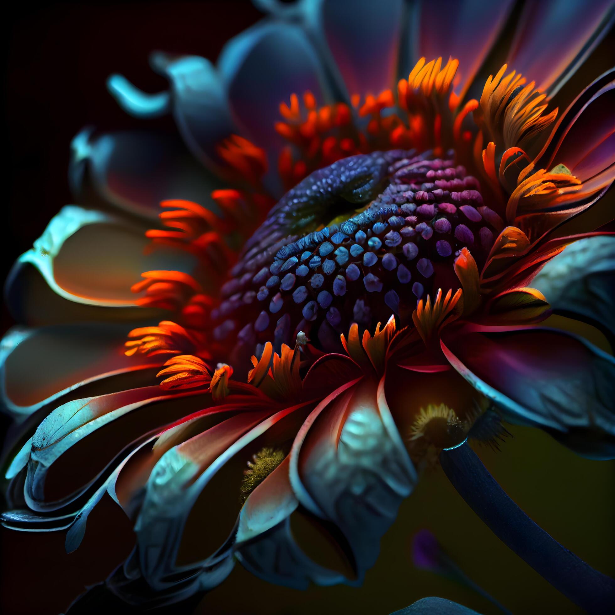 Beautiful abstract flower on a dark background. Digital fractal art. 3D rendering., Image Stock Free