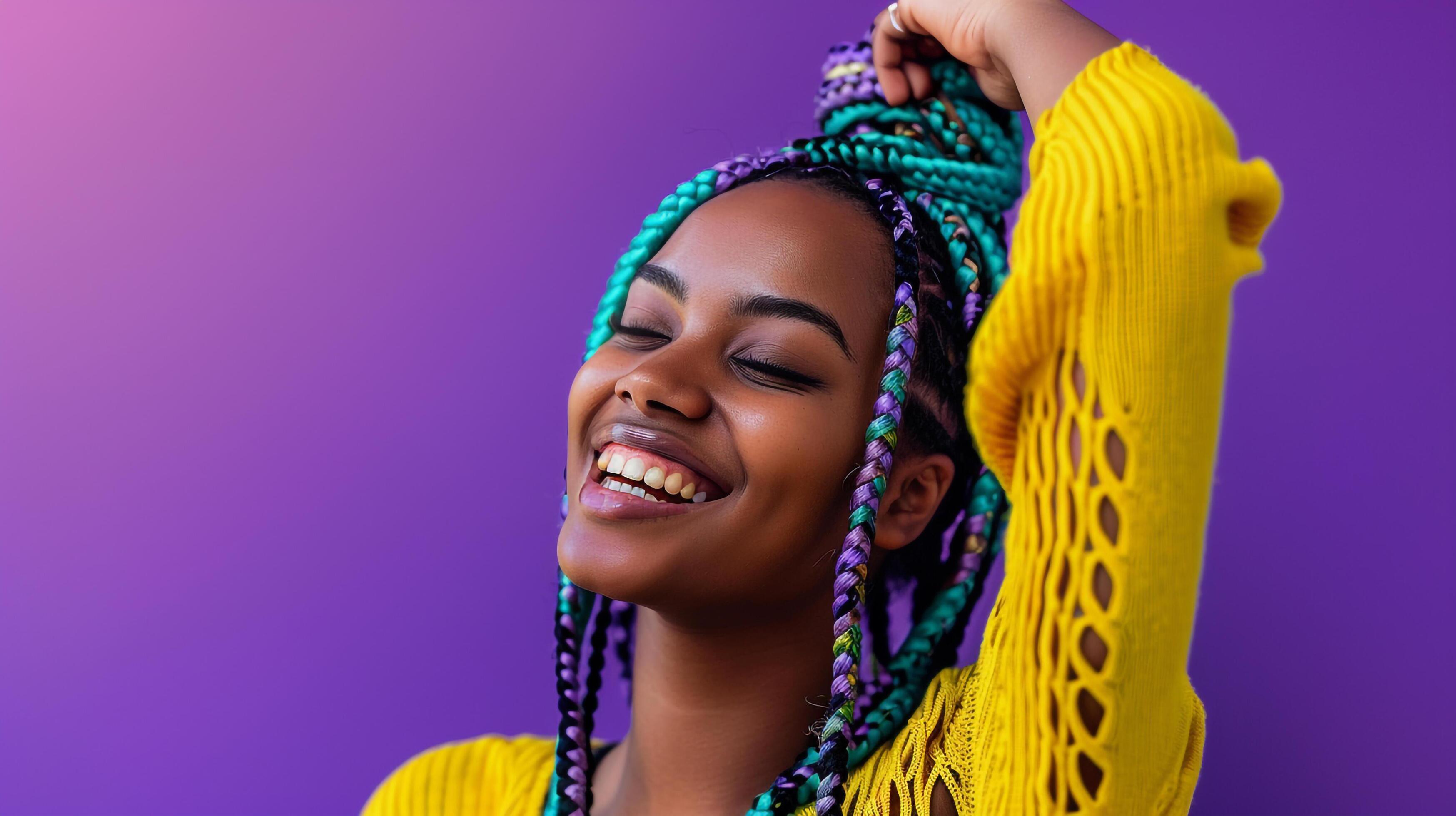 Cheerful lady with violet and azure dreadlocks Stock Free