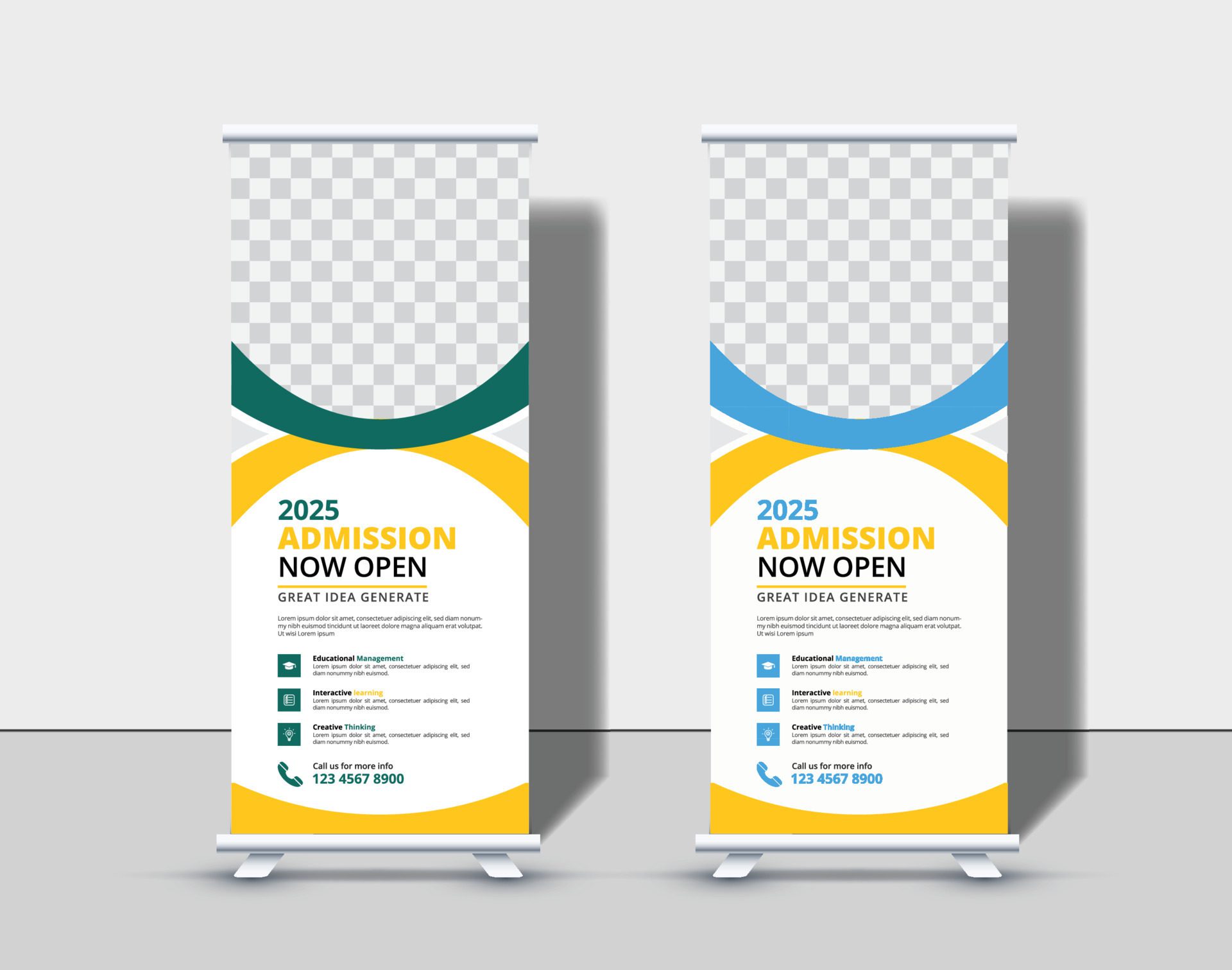 Modern Back to school admission roll up banner template, school admission roll up banner design for school, college, university, coaching center Free Vector