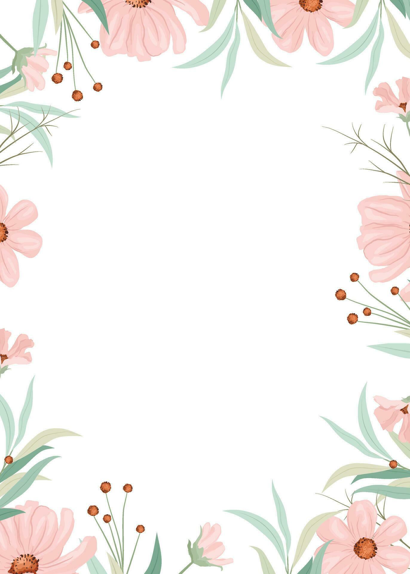 border with ornate wreath of wild pink flowers Stock Free