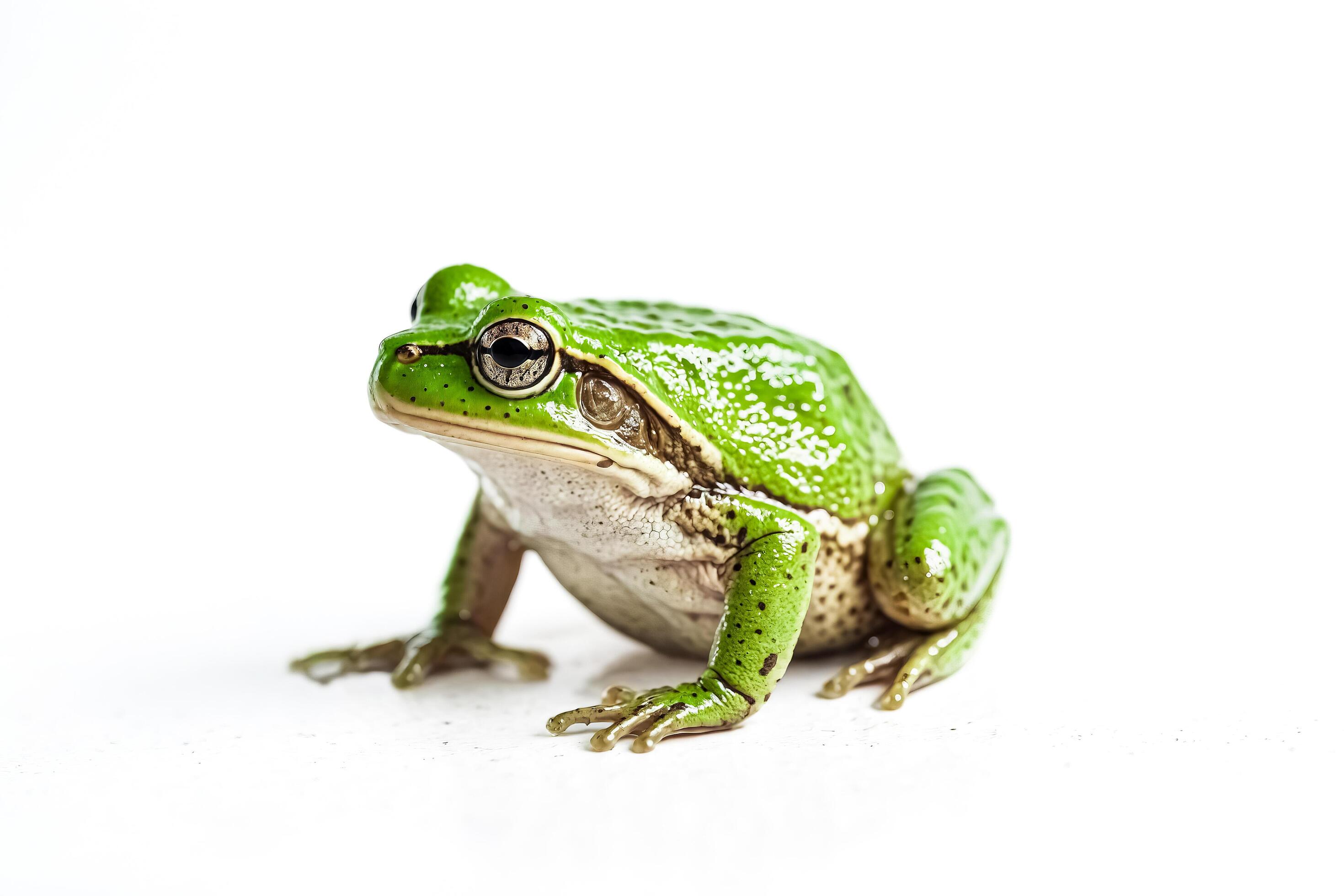 Green Tree Frog Sitting on White Background Stock Free