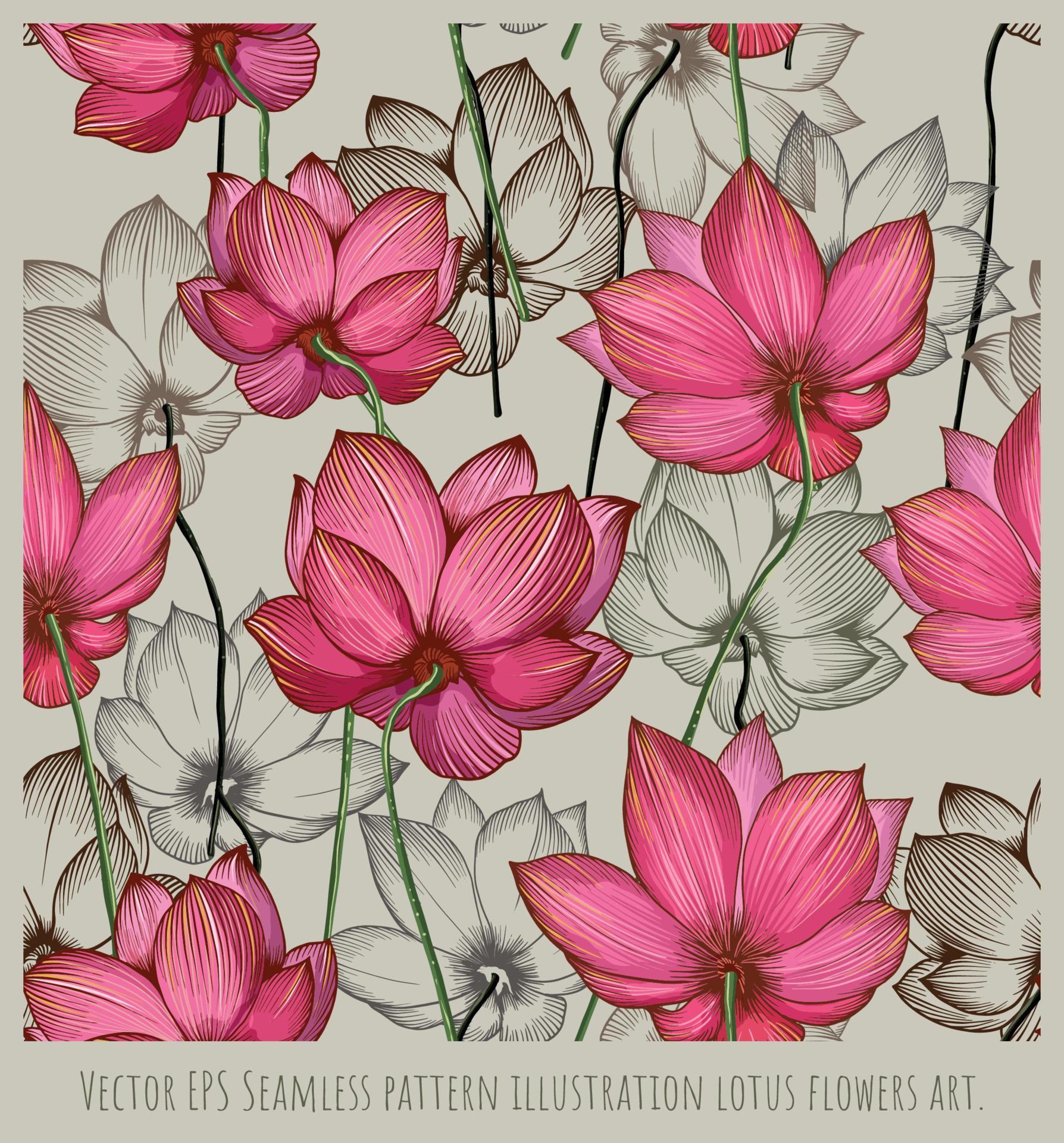 Vector EPS Seamless pattern illustration lotus flowers art Stock Free