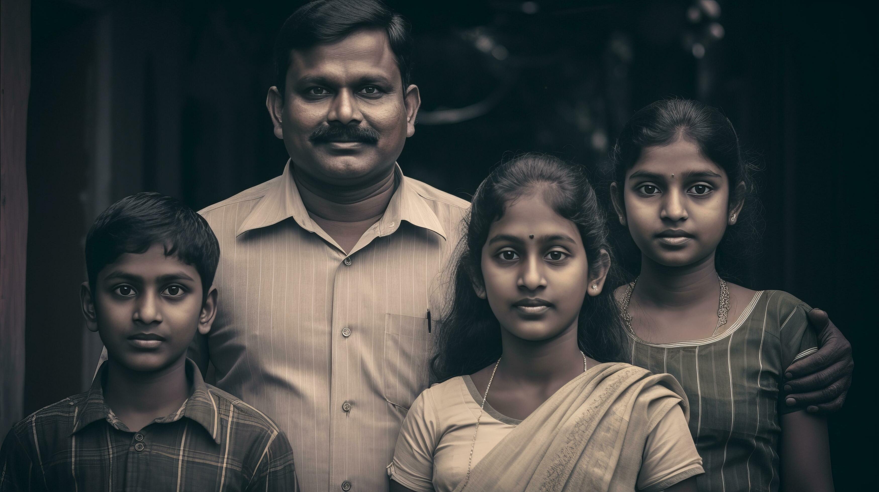 an indian man and his family pose for a photo generative ai Stock Free