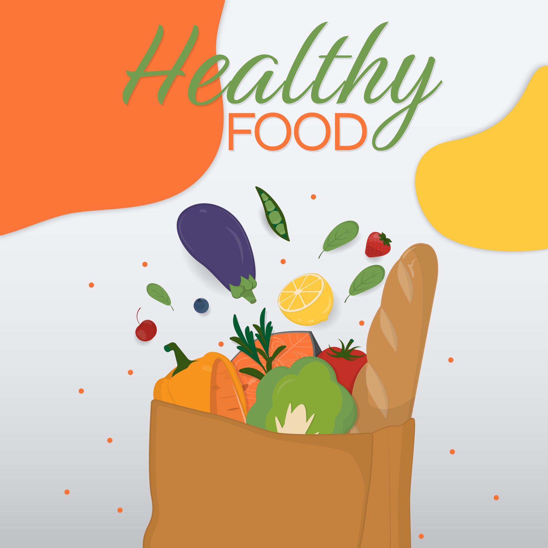 Healthy food in paper bag banner Free Vector