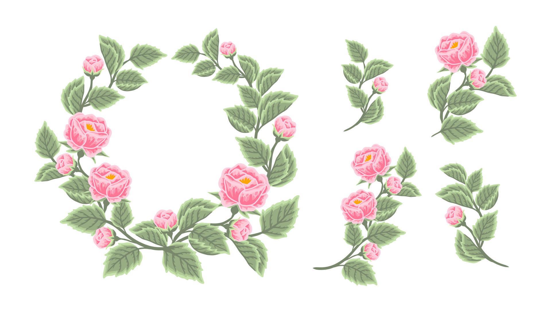 Beautiful vintage flower wreath and bouquet vector illustration arrangement set Stock Free and Free SVG