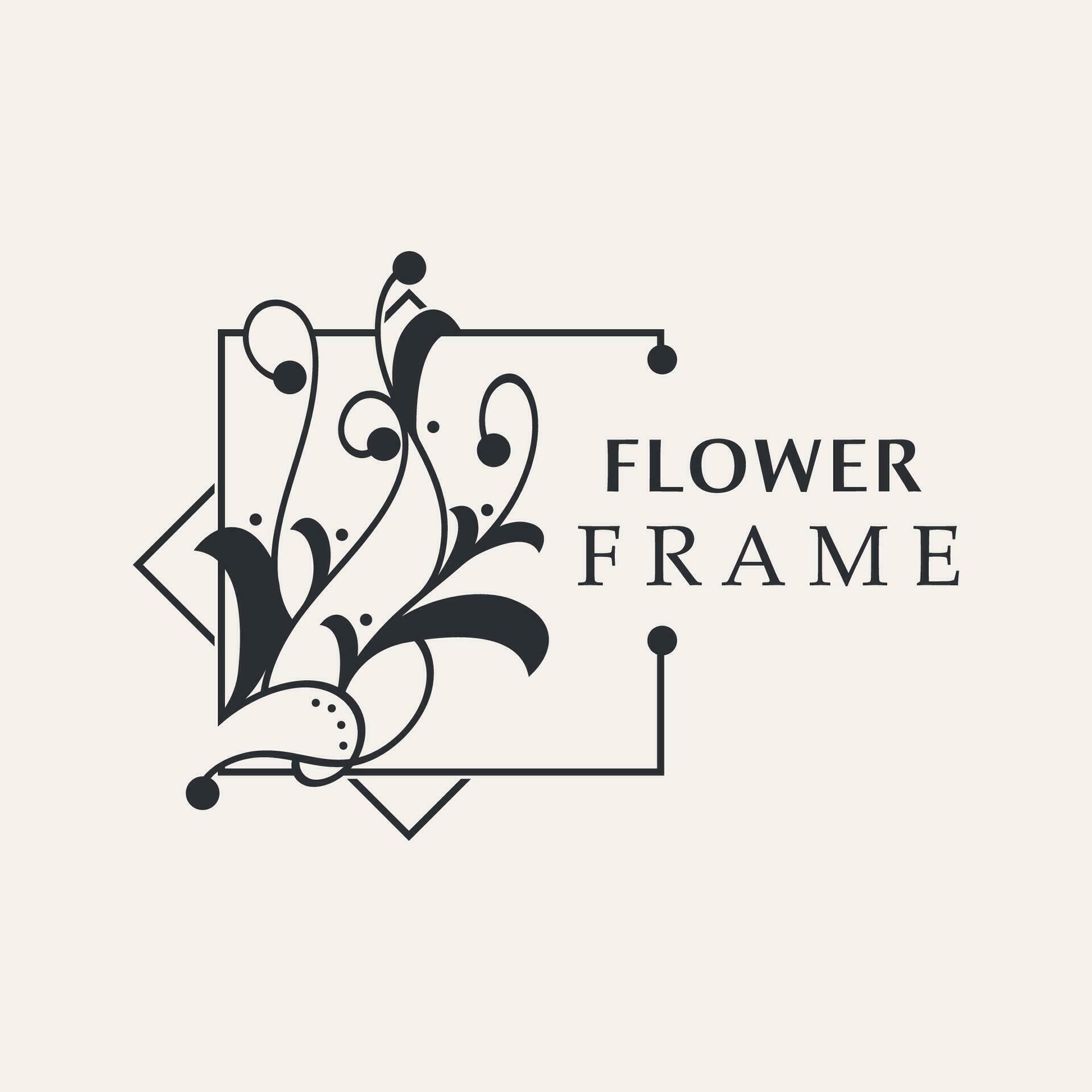 Floral frame flower round shape emblem logotype isolated on white background, leaves luxury linear logo circle style boutique Stock Free