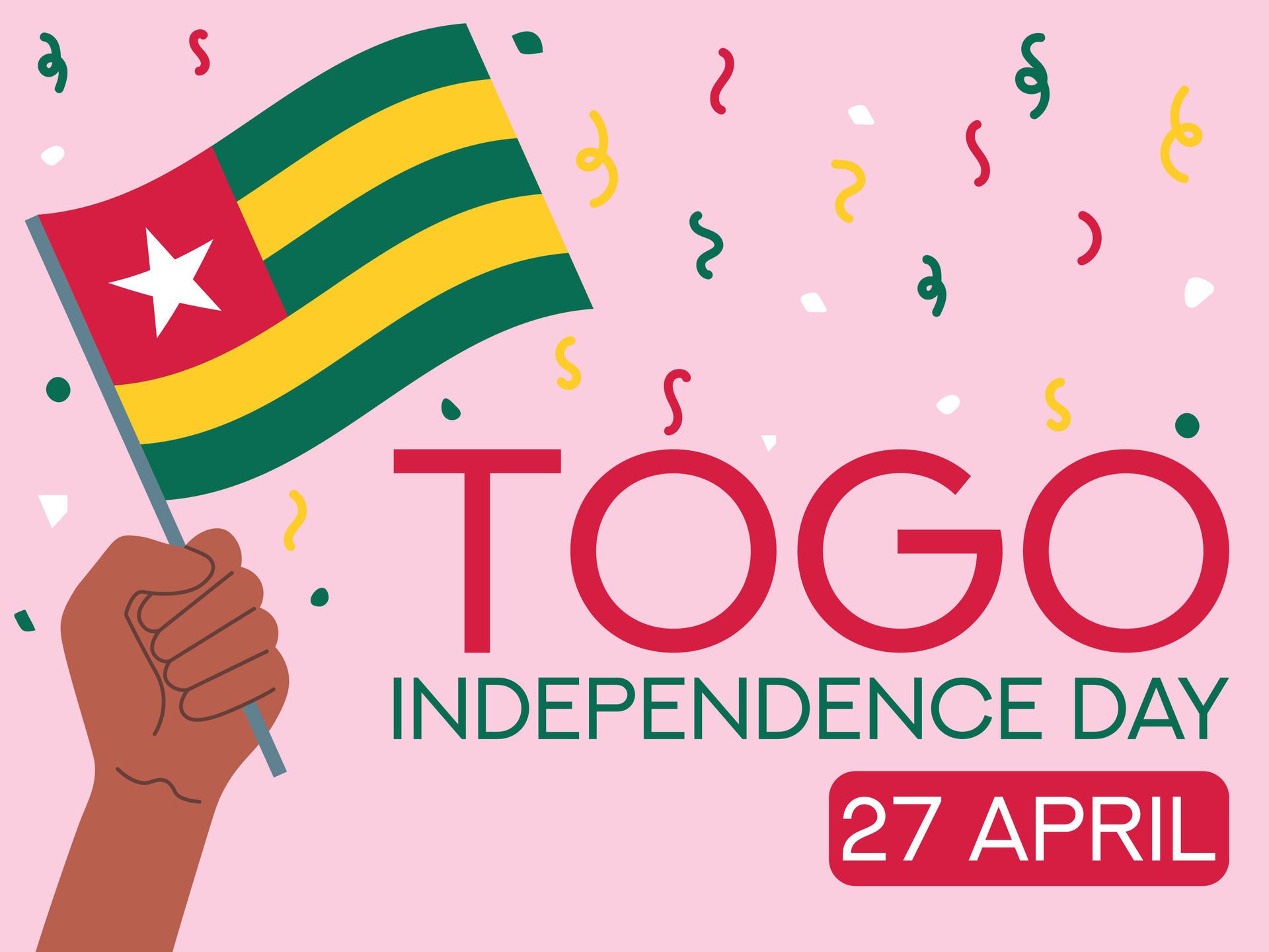 Togo independence day 27 april. Togo flag in hand. Greeting card, poster, banner template Free Vector