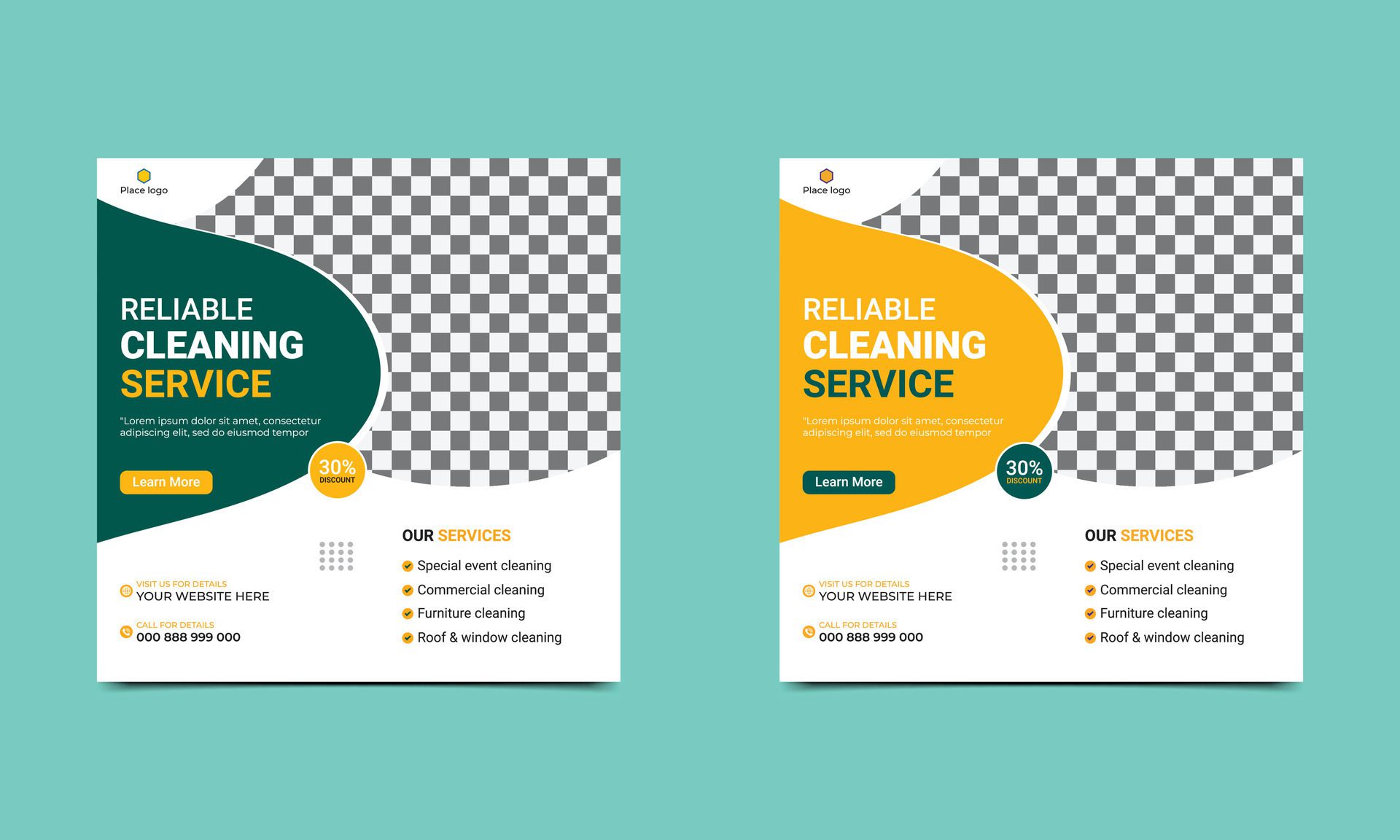 Reliable Cleaning service social media post square banner design and web banner design template. Free Vector