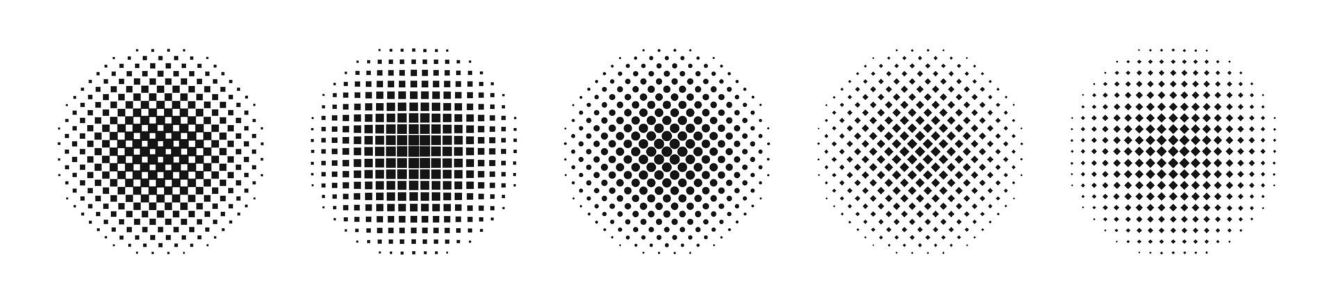 Halftone circle set. Dotted comic style element. Halftone circular pattern. Free Vector