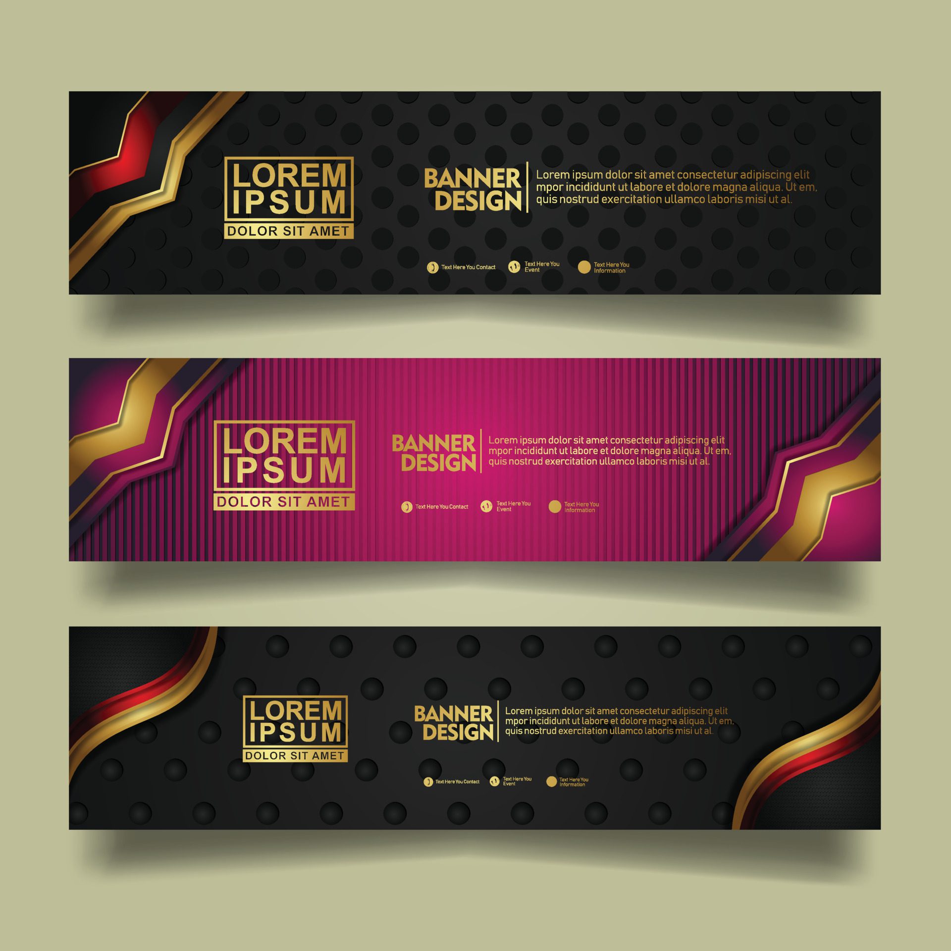 Set banner template design with luxury and elegant lines shape ornament effect on texture pattern background Free Vector