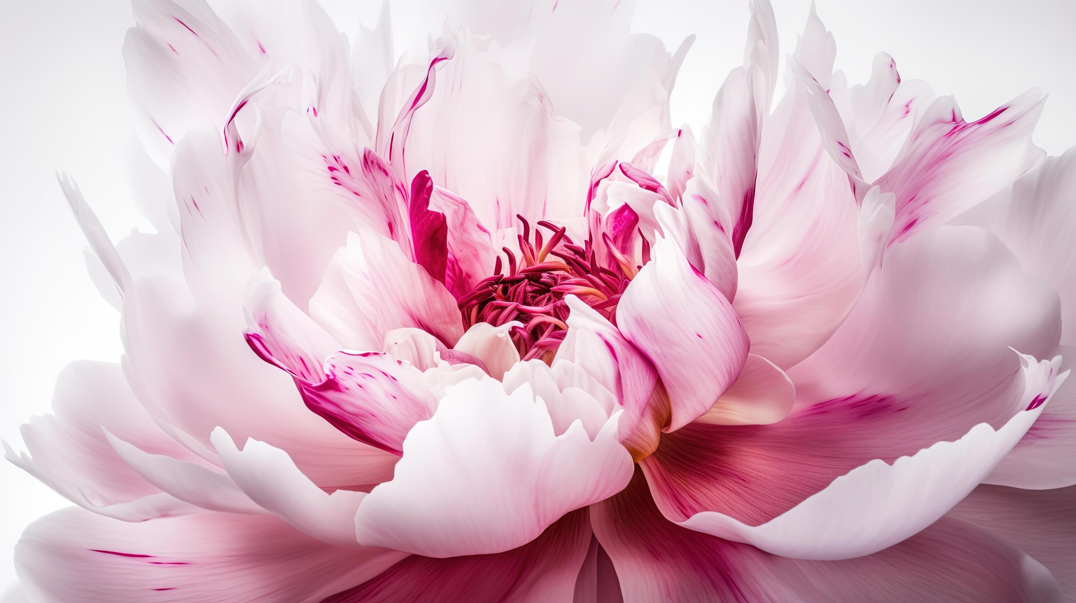 , Close up of blooming flowerbeds of peony flowers, floral textured background, spring mood. Photorealistic effect. Stock Free