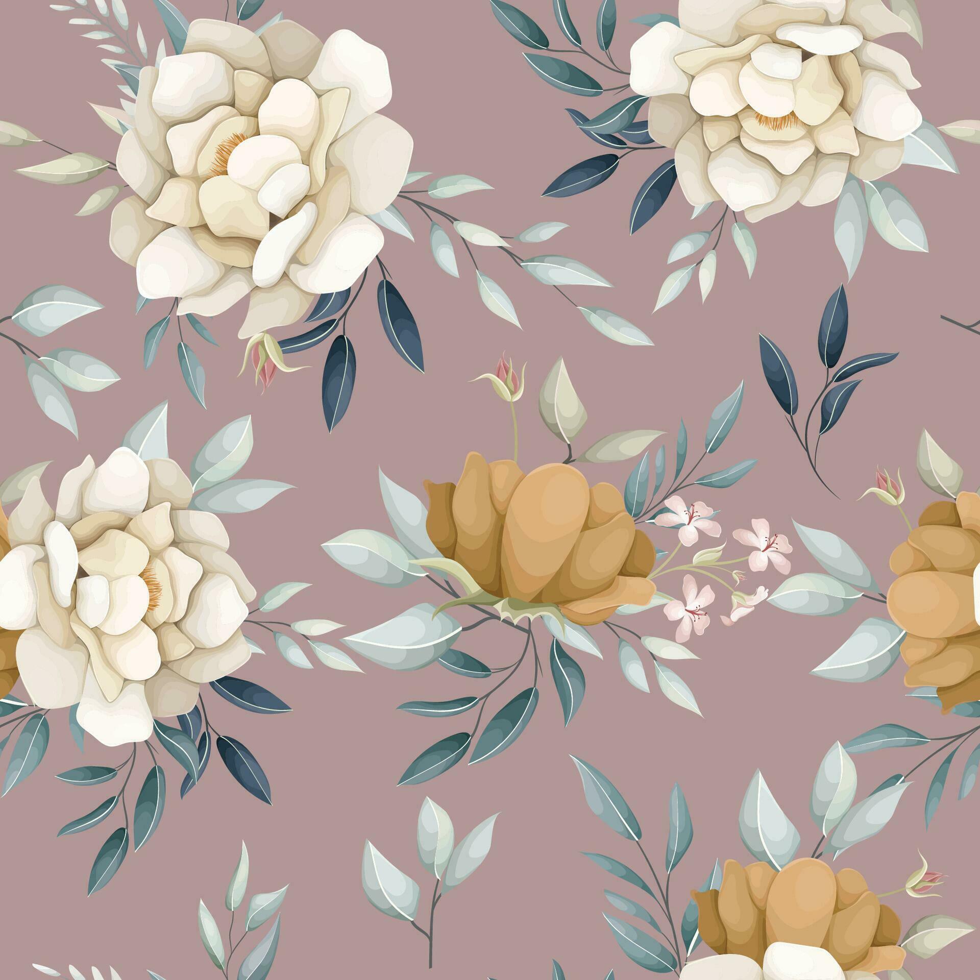 beautiful hand drawn seamless pattern flower and leaves Stock Free