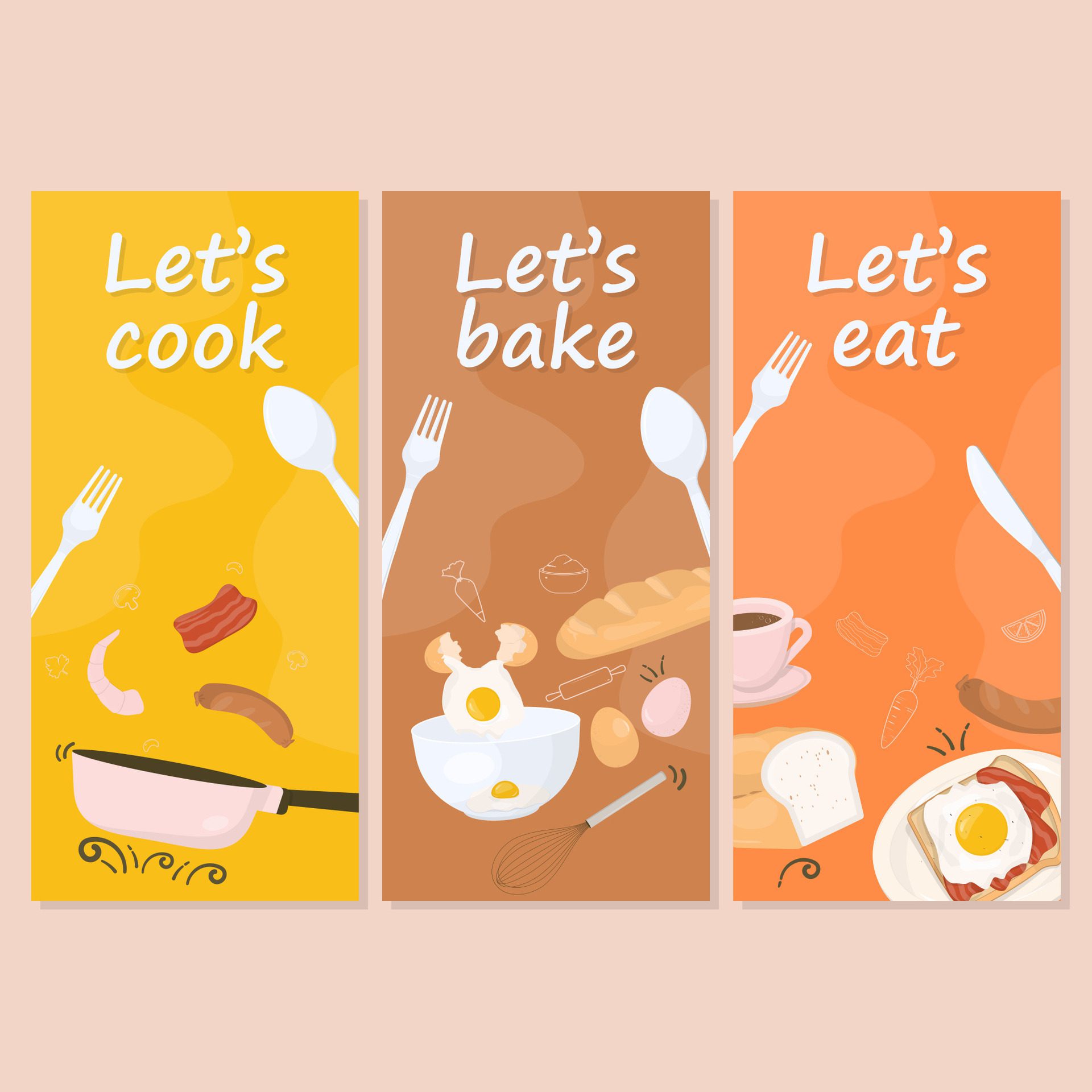 Set of food banner with cook and bake concept Free Vector