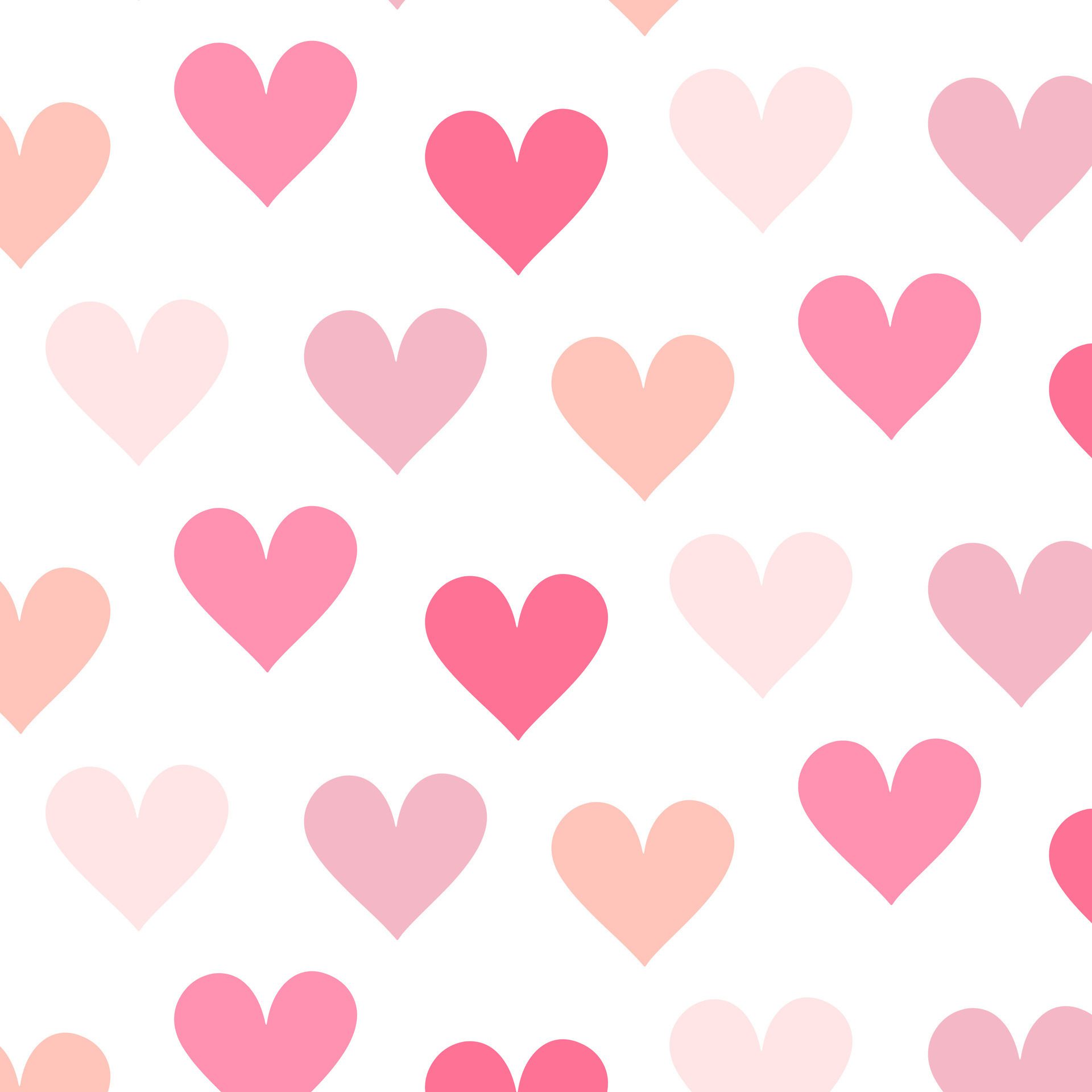 Pink hearts regular seamless pattern. Delicate cute pastel hearts repeat on white background. Flat style. Free Vector